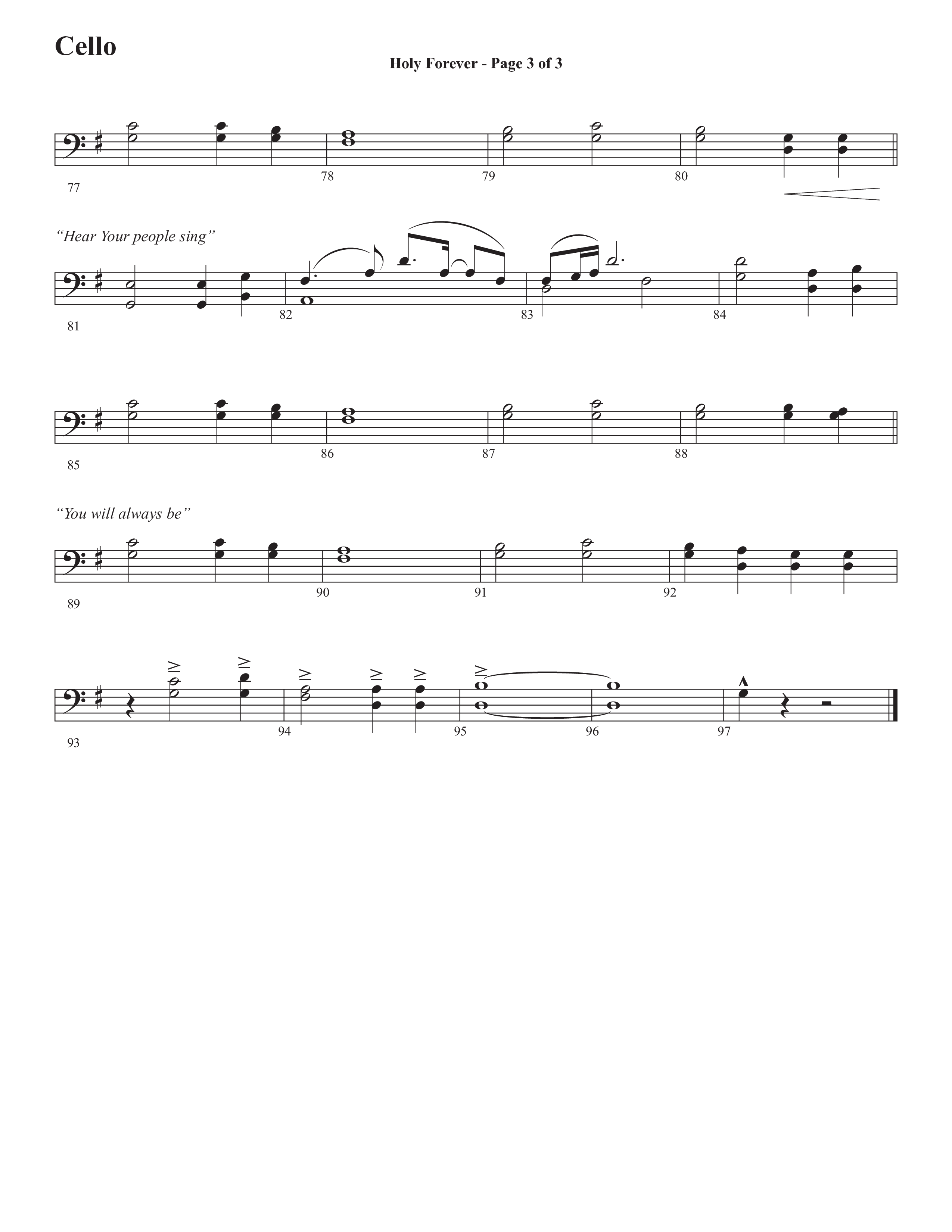 Holy Forever (Choral Anthem SATB) Cello (Semsen Music / Arr. Cliff Duren)