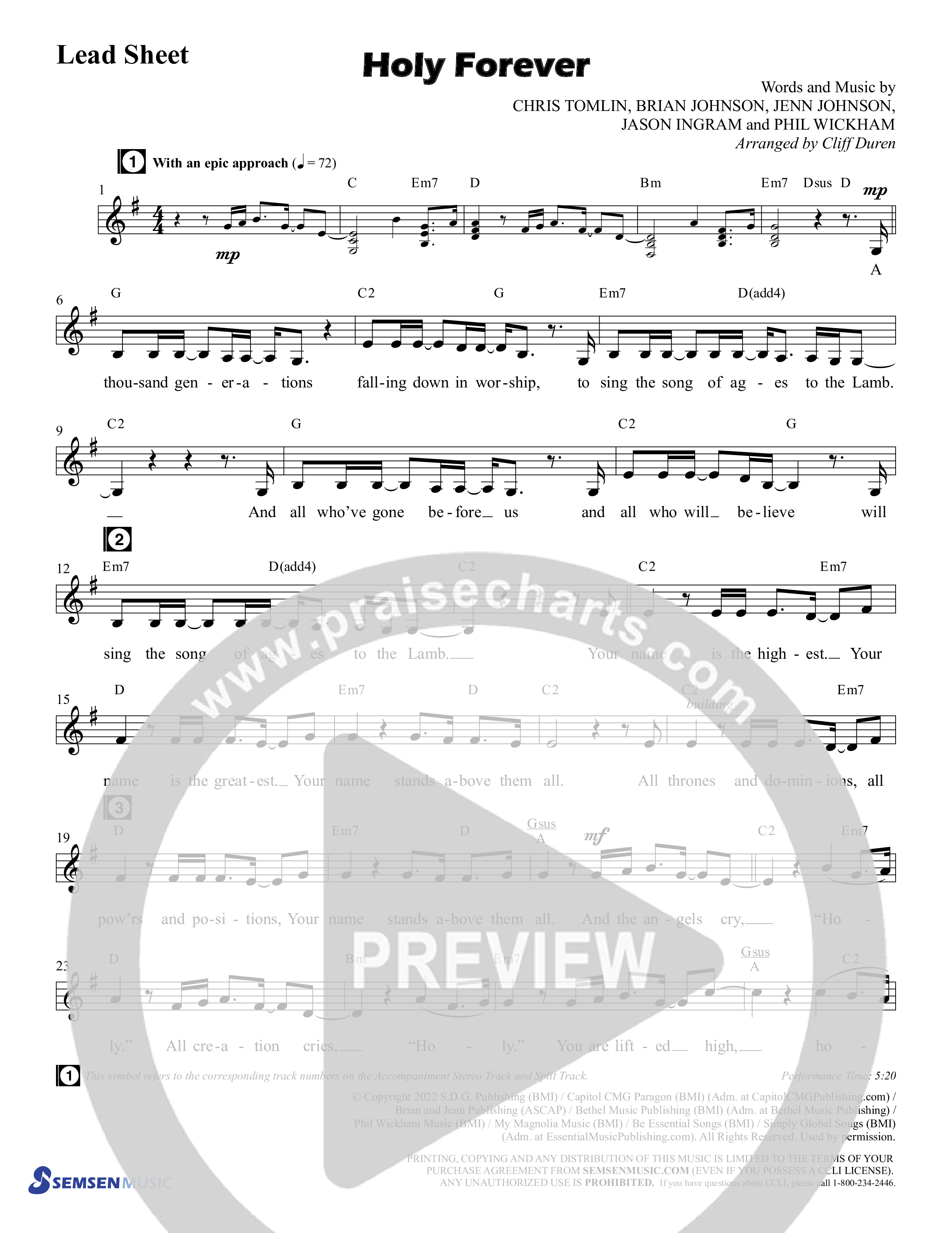 Holy Forever (Choral Anthem SATB) Chords & Lead Sheet (Semsen Music / Arr. Cliff Duren)