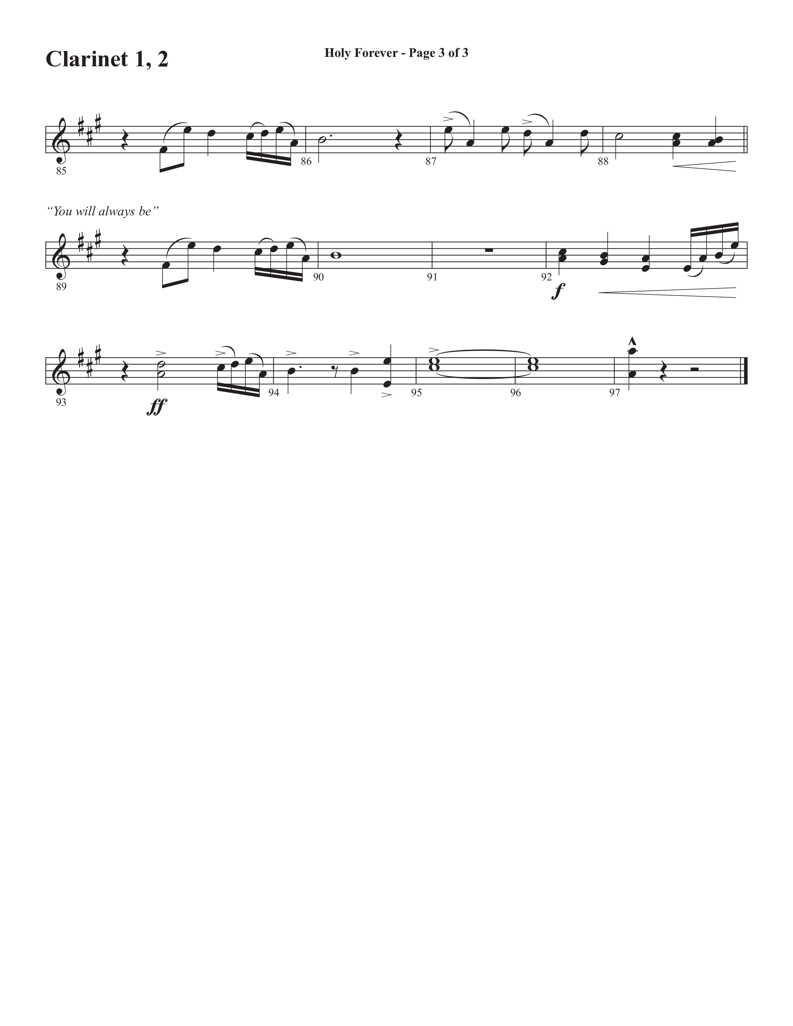 Holy Forever (Choral Anthem SATB) Clarinet 1/2 (Semsen Music / Arr. Cliff Duren)