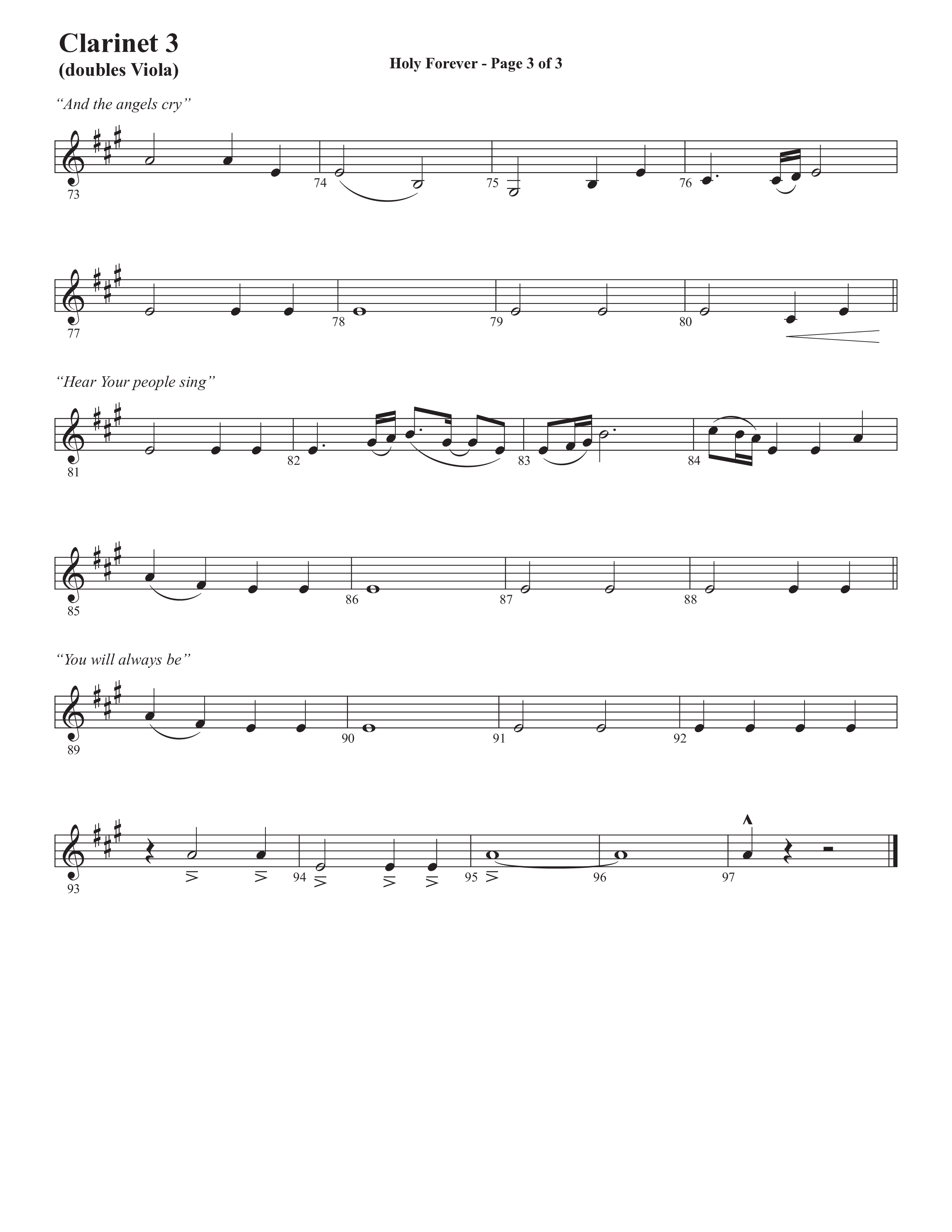 Holy Forever (Choral Anthem SATB) Clarinet 3 (Semsen Music / Arr. Cliff Duren)