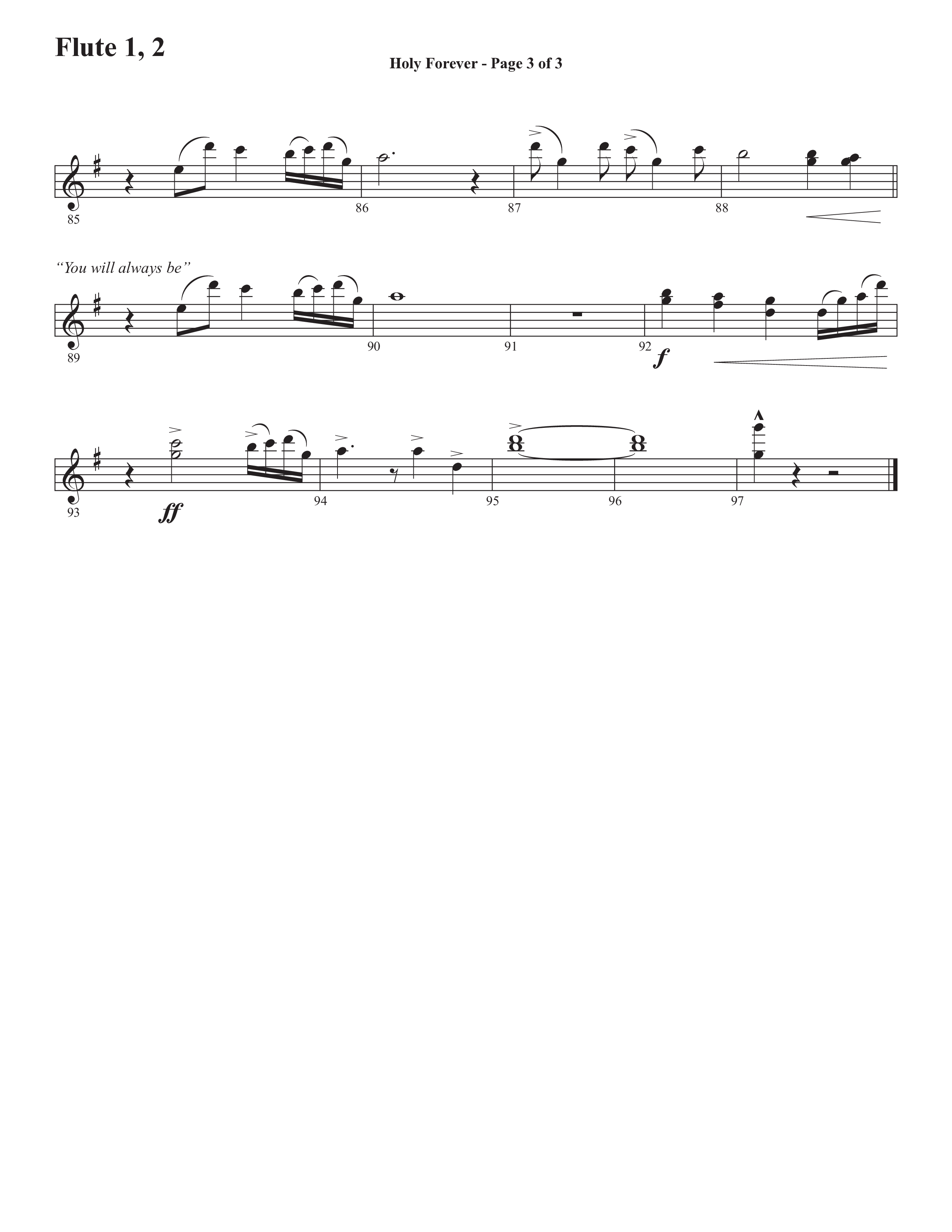 Holy Forever (Choral Anthem SATB) Flute 1/2 (Semsen Music / Arr. Cliff Duren)