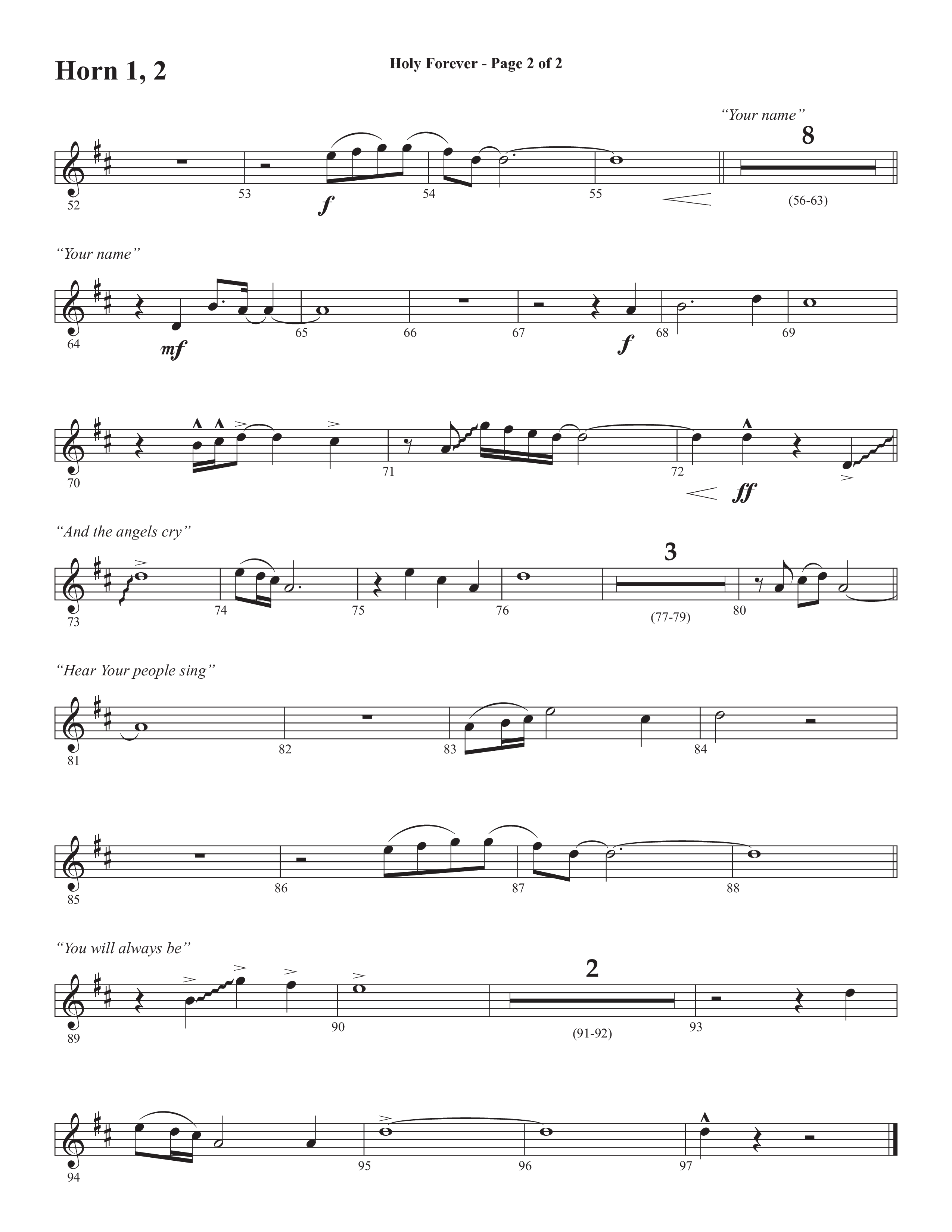 Holy Forever (Choral Anthem SATB) French Horn 1/2 (Semsen Music / Arr. Cliff Duren)