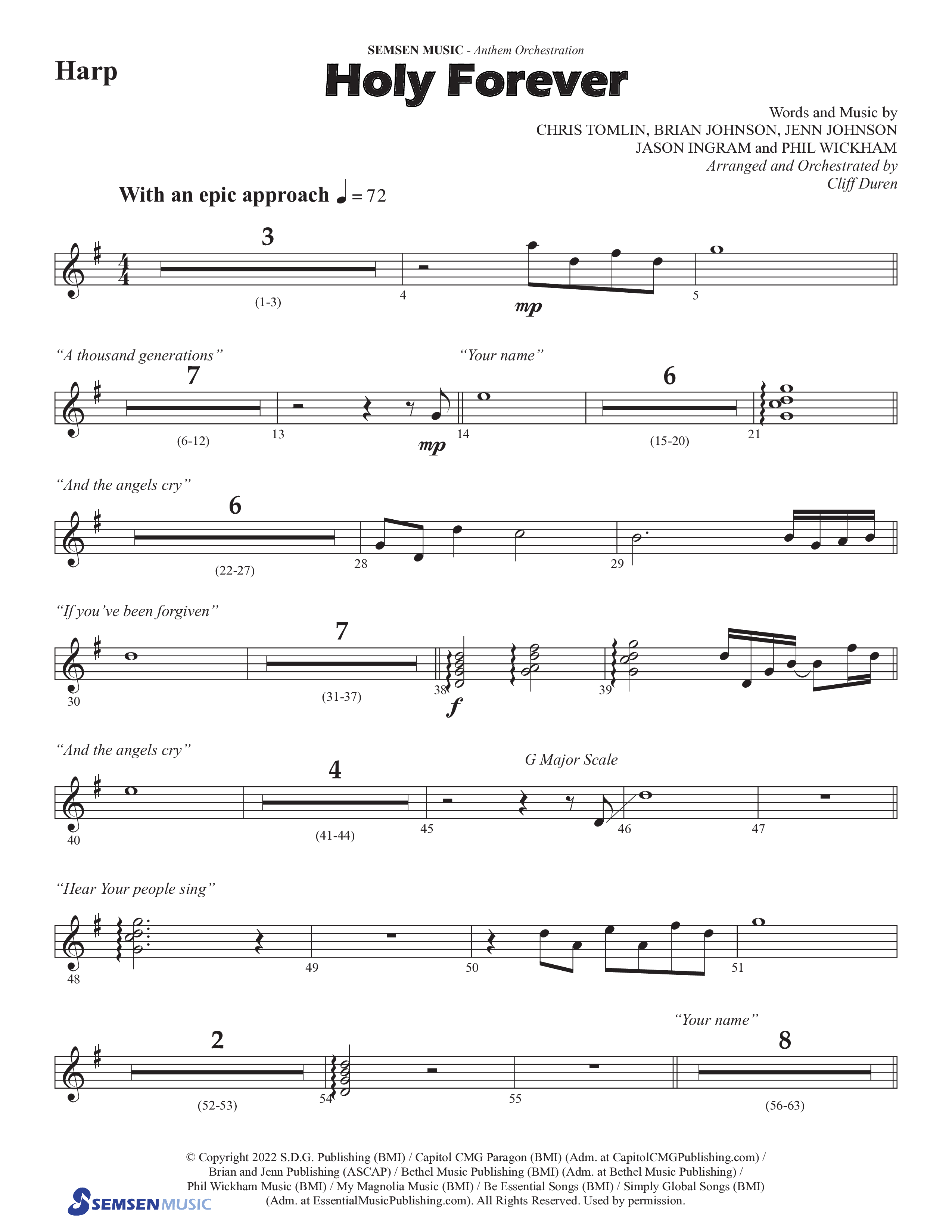 Holy Forever (Choral Anthem SATB) Harp (Semsen Music / Arr. Cliff Duren)