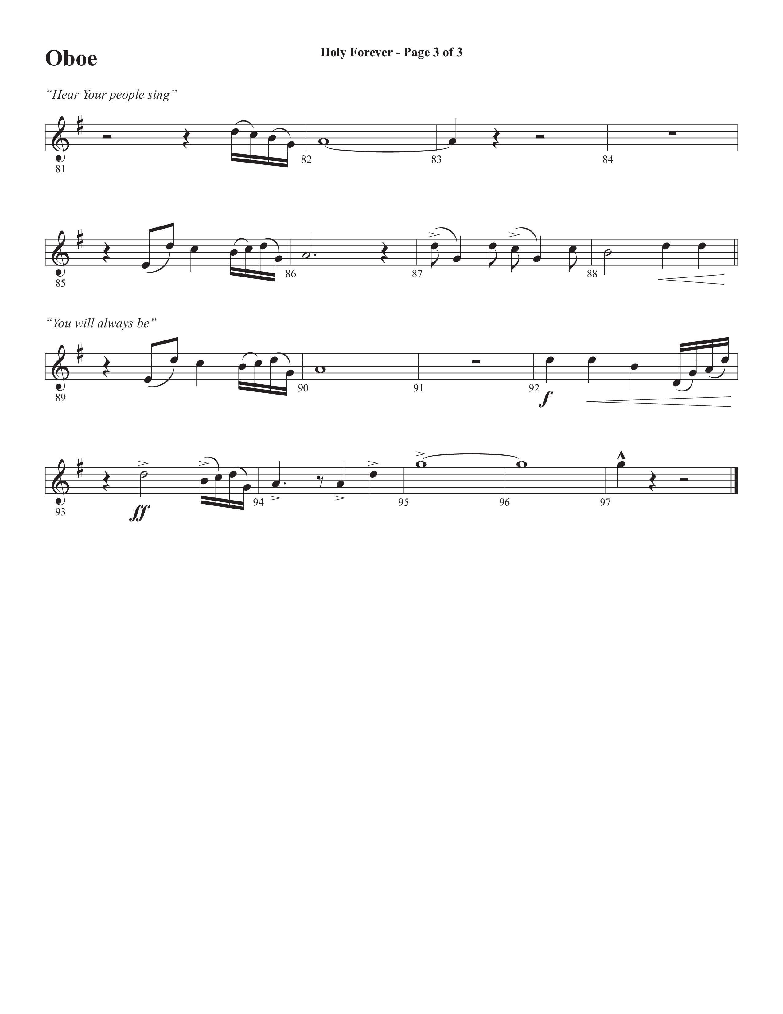Holy Forever (Choral Anthem SATB) Oboe (Semsen Music / Arr. Cliff Duren)