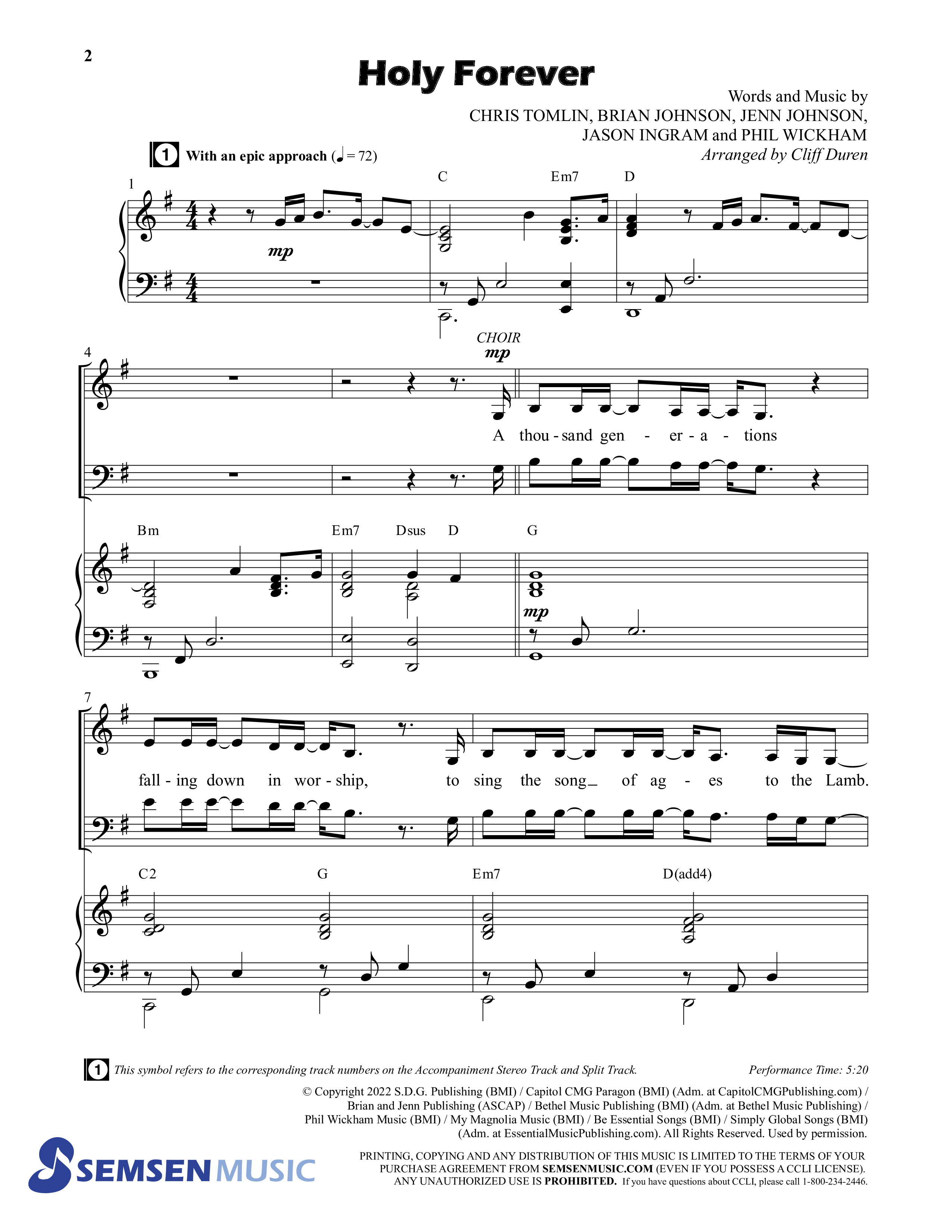 Holy Forever (Choral Anthem SATB) Anthem (SATB/Piano) (Semsen Music / Arr. Cliff Duren)