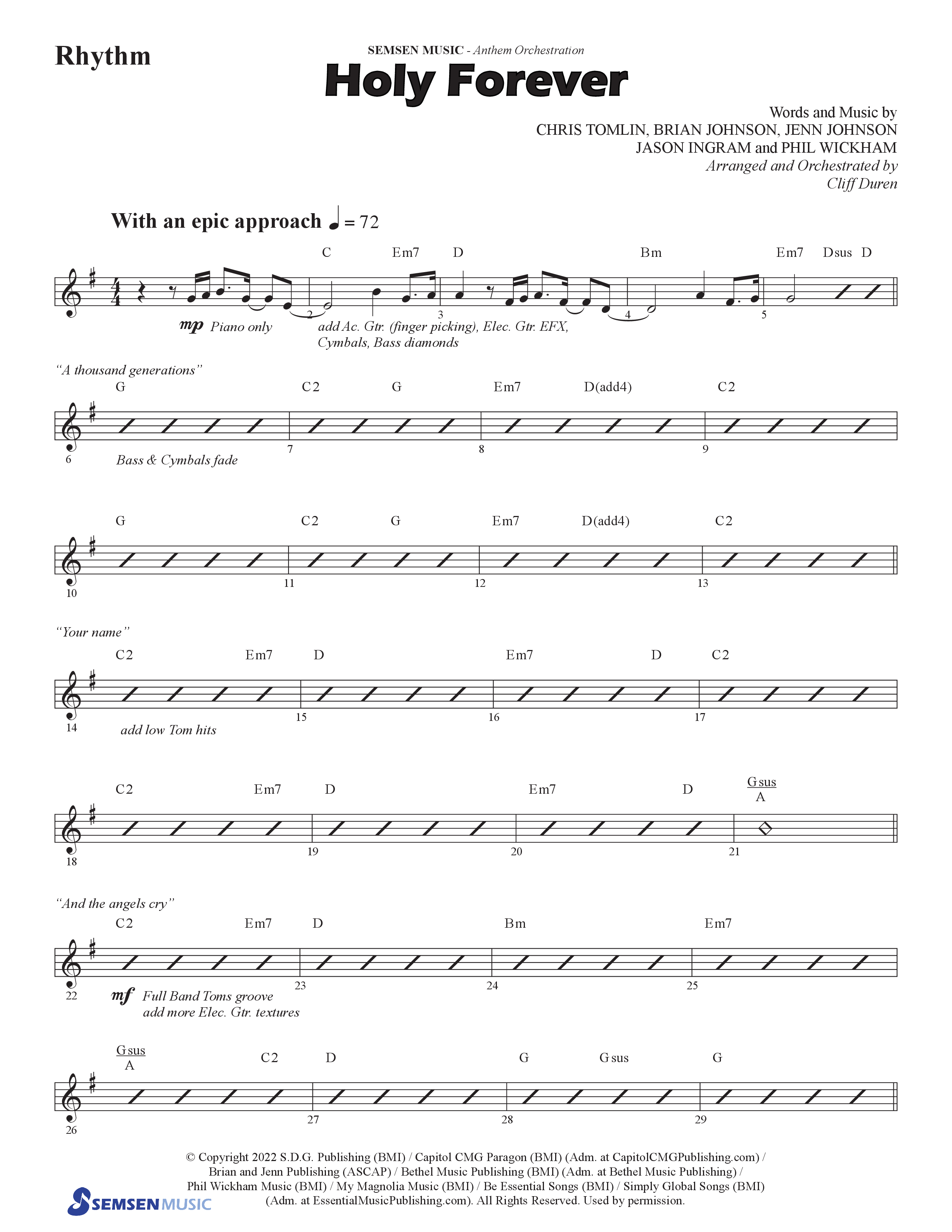 Holy Forever (Choral Anthem SATB) Rhythm Chart (Semsen Music / Arr. Cliff Duren)