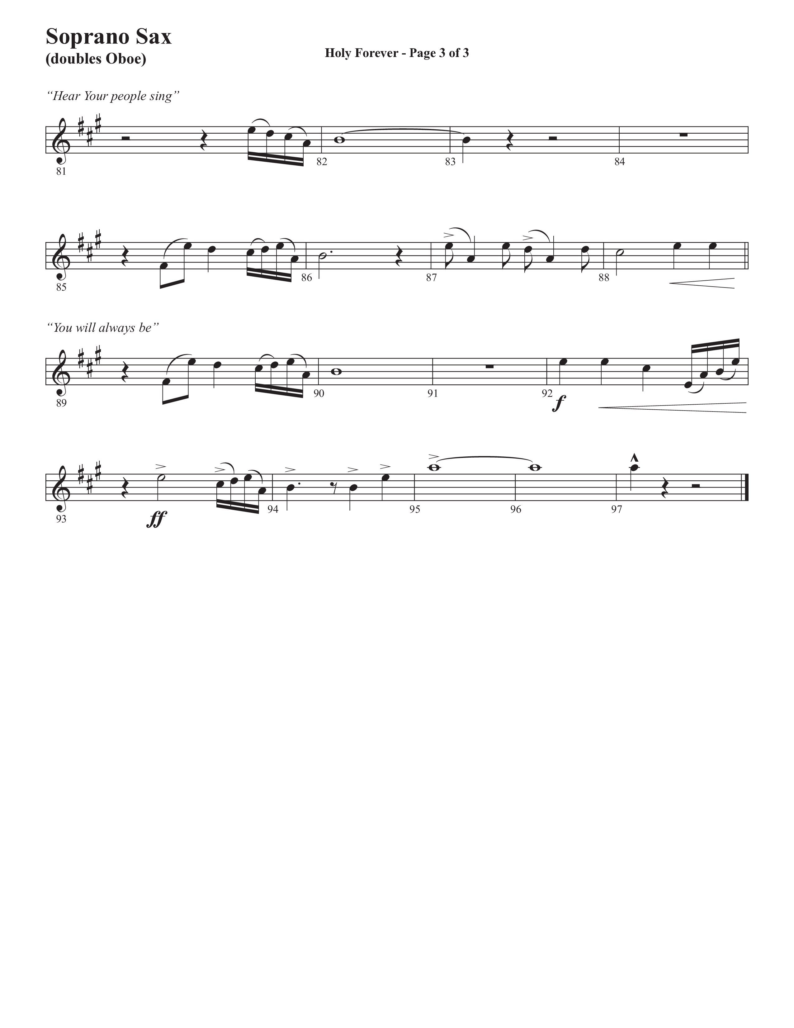 Holy Forever (Choral Anthem SATB) Soprano Sax (Semsen Music / Arr. Cliff Duren)
