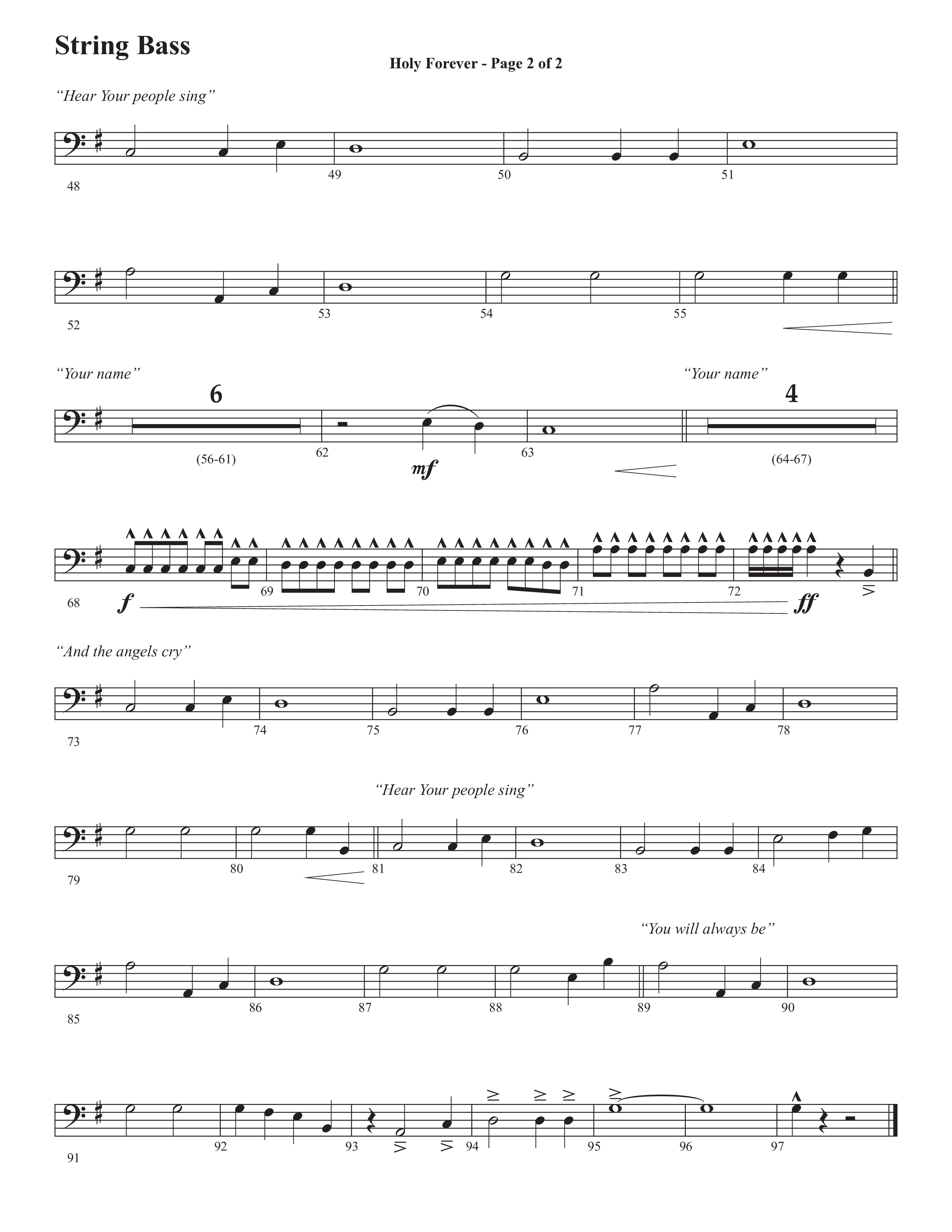 Holy Forever (Choral Anthem SATB) String Bass (Semsen Music / Arr. Cliff Duren)