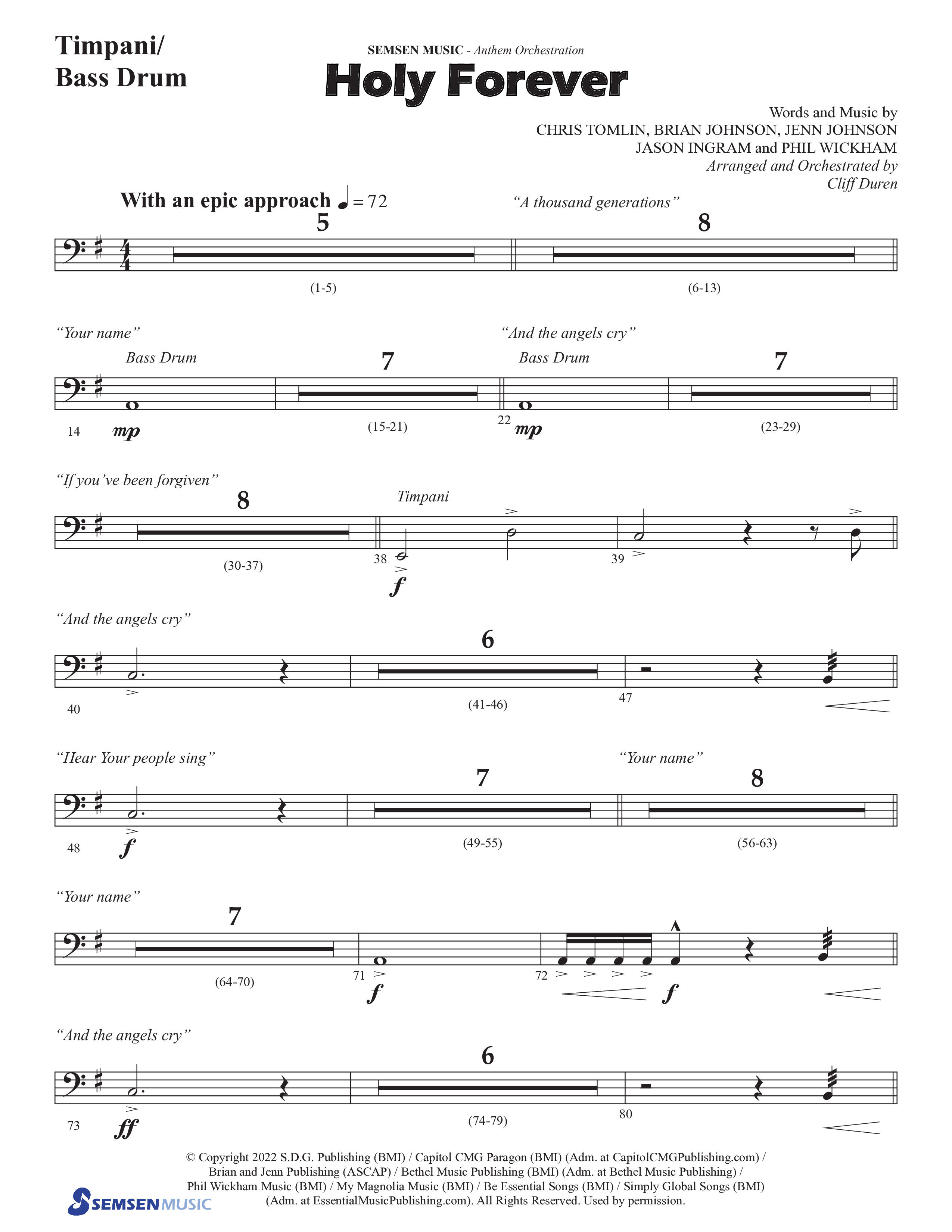 Holy Forever (Choral Anthem SATB) Timpani (Semsen Music / Arr. Cliff Duren)