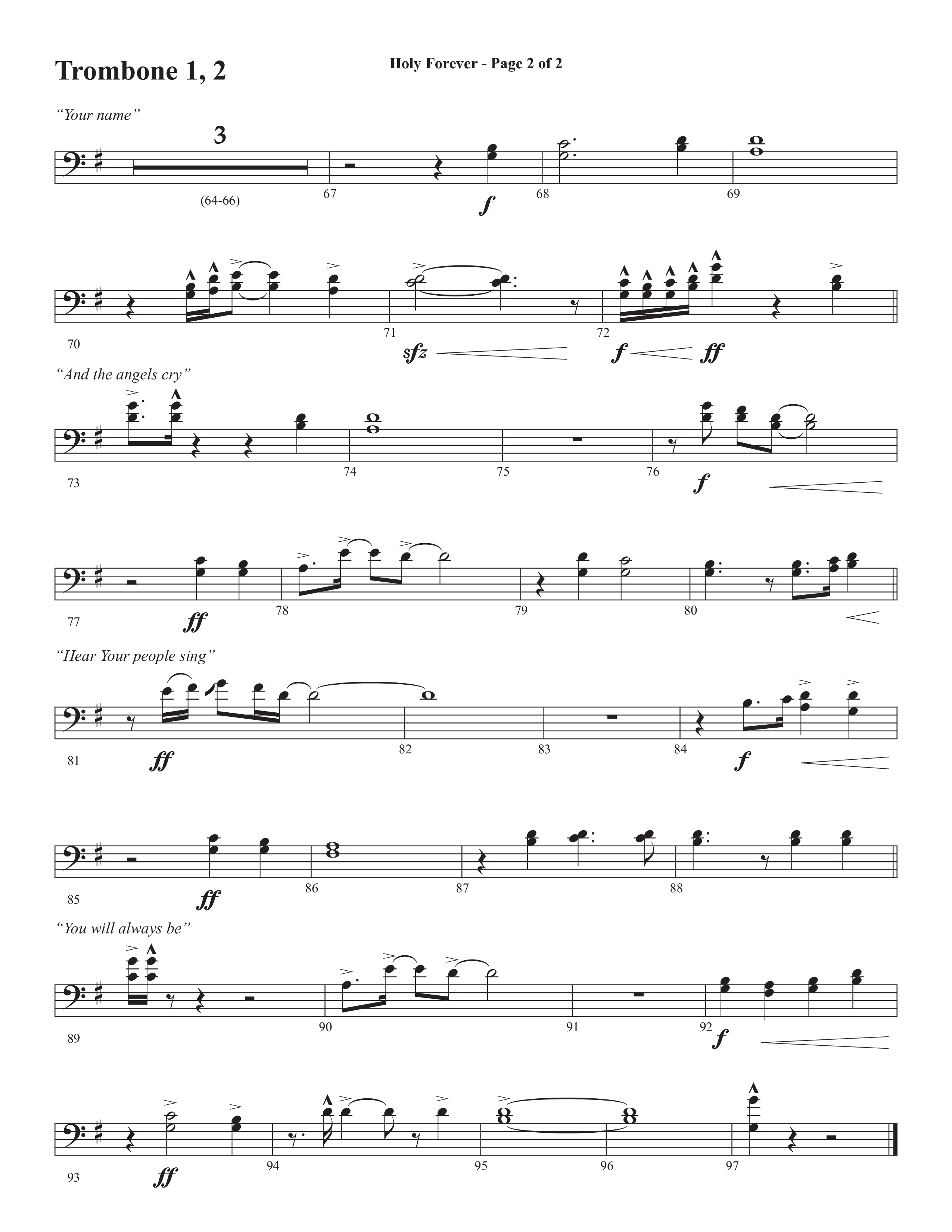 Holy Forever (Choral Anthem SATB) Trombone 1/2 (Semsen Music / Arr. Cliff Duren)