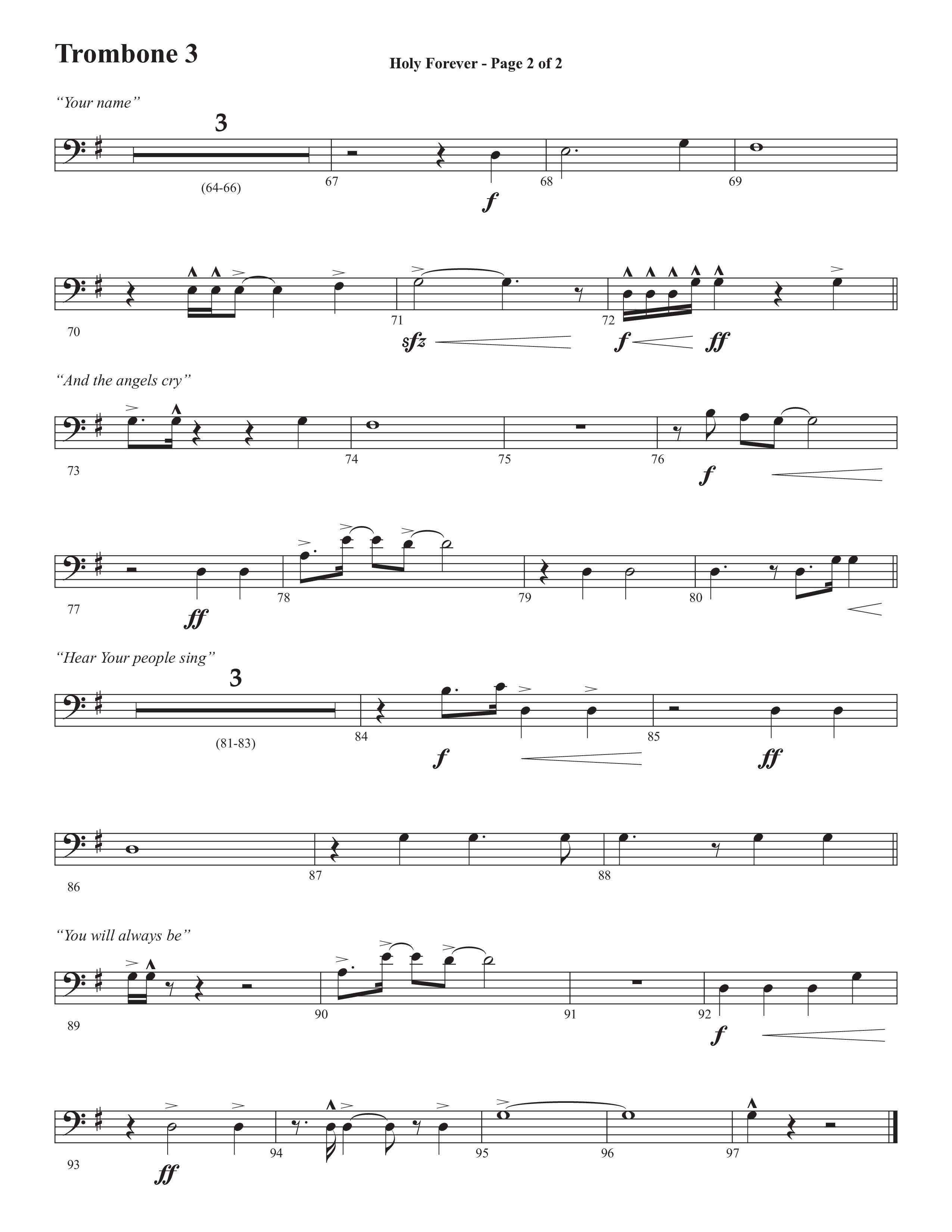 Holy Forever (Choral Anthem SATB) Trombone 3 (Semsen Music / Arr. Cliff Duren)
