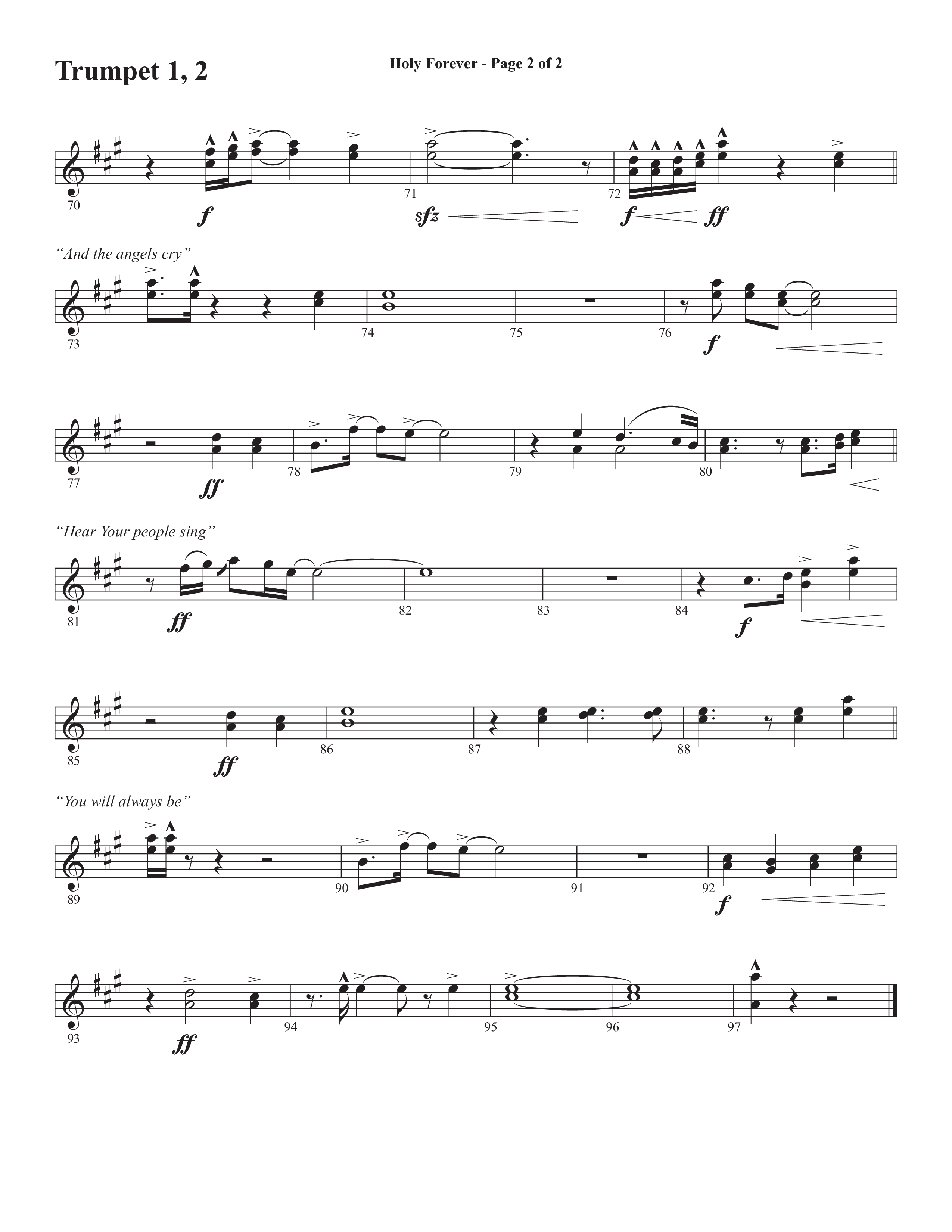 Holy Forever (Choral Anthem SATB) Trumpet 1,2 (Semsen Music / Arr. Cliff Duren)