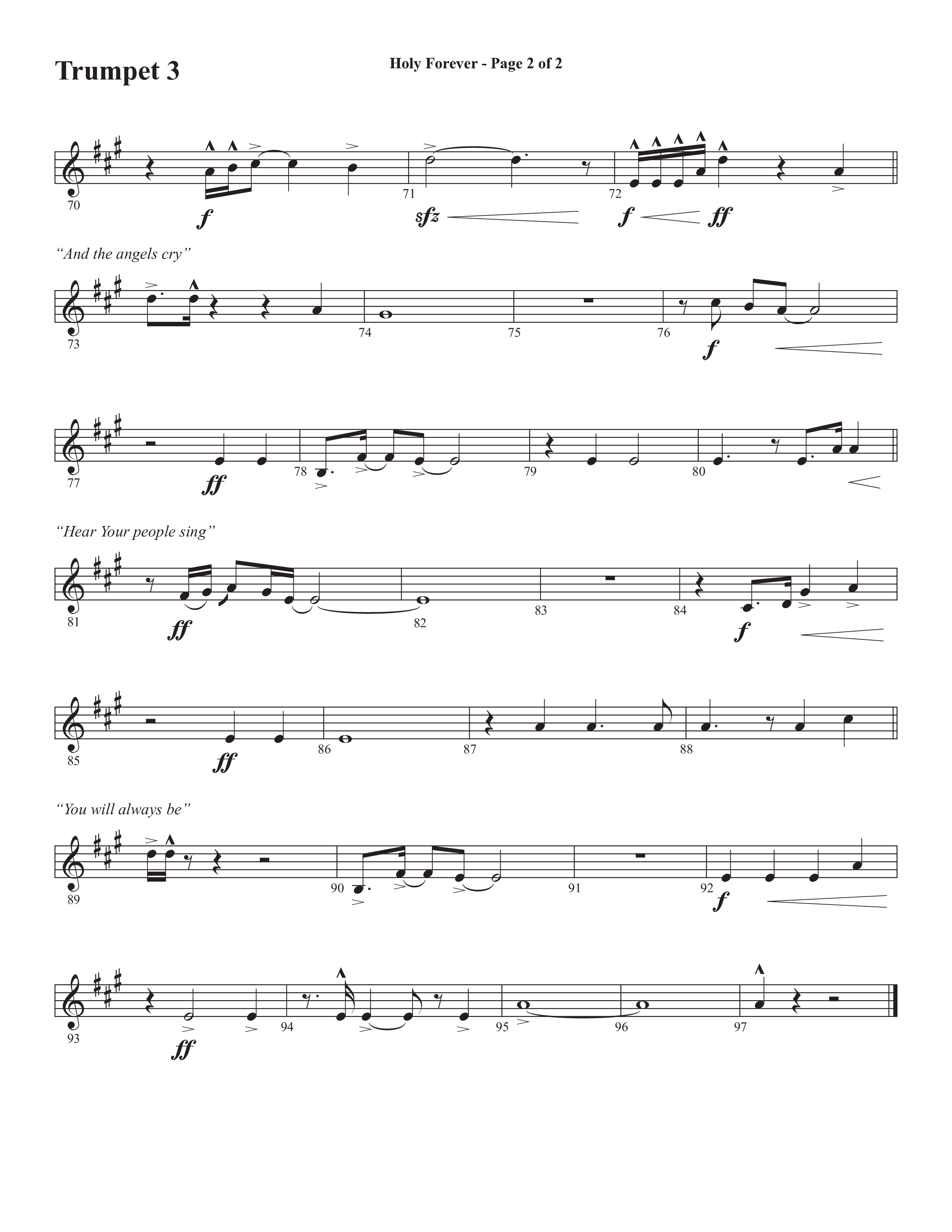 Holy Forever (Choral Anthem SATB) Trumpet 3 (Semsen Music / Arr. Cliff Duren)