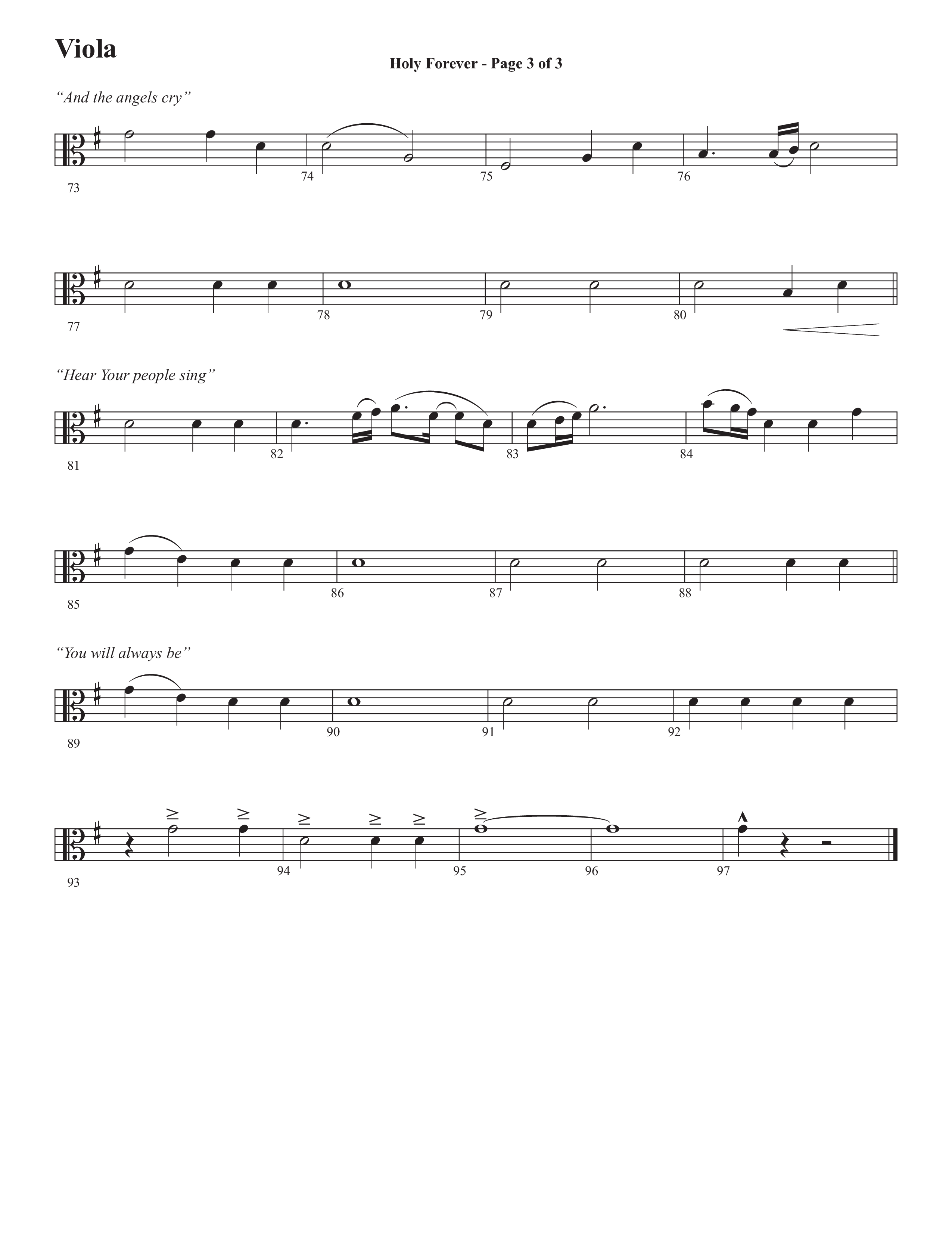 Holy Forever (Choral Anthem SATB) Viola (Semsen Music / Arr. Cliff Duren)