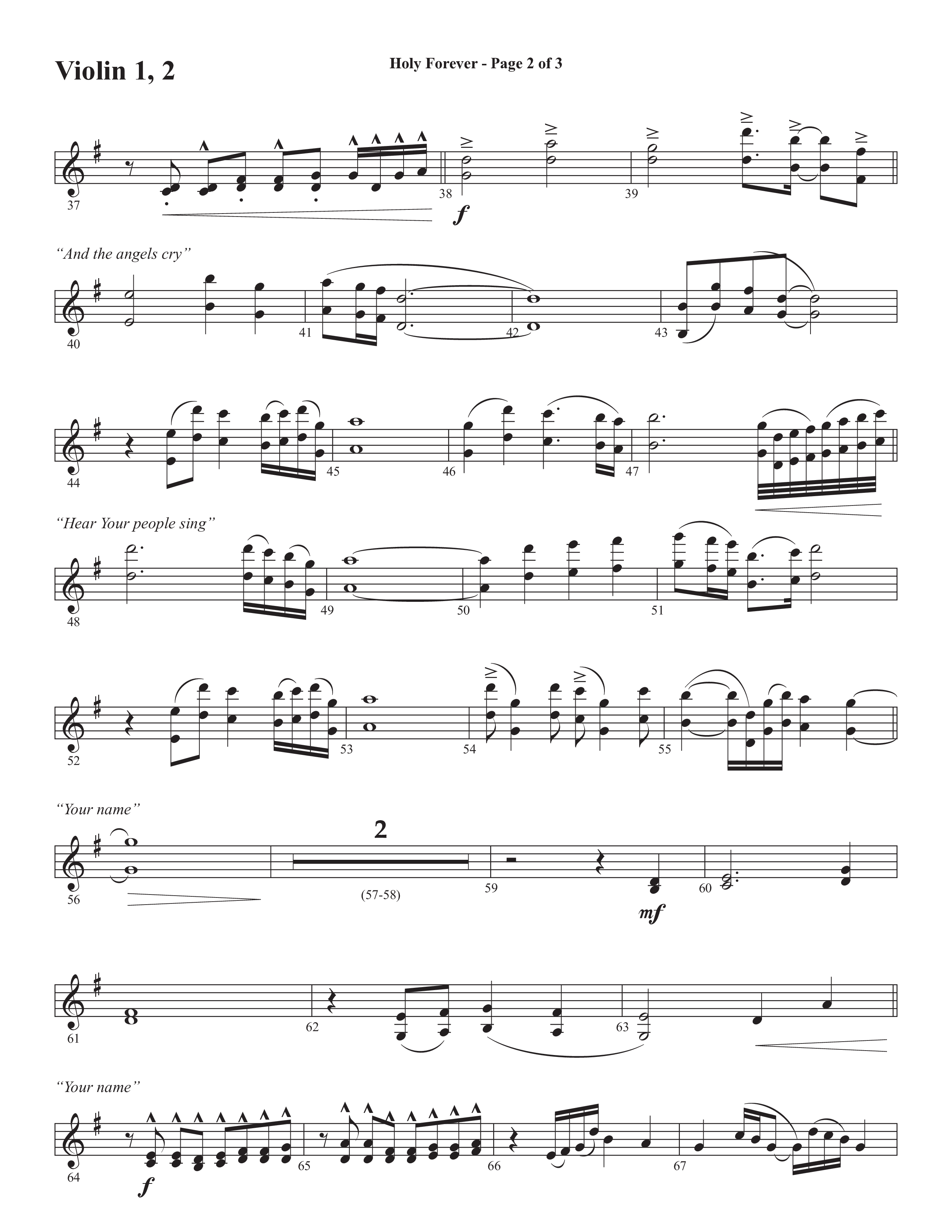 Holy Forever (Choral Anthem SATB) Violin 1/2 (Semsen Music / Arr. Cliff Duren)