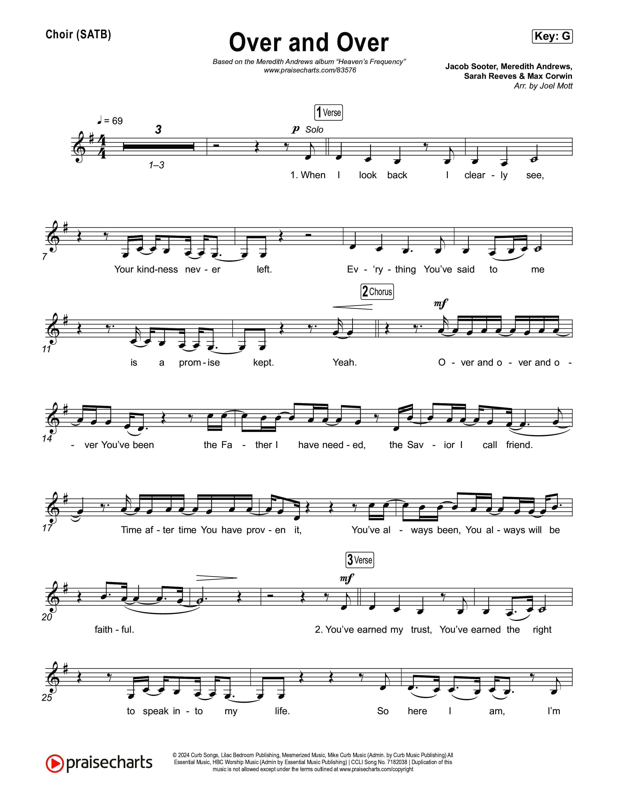 Over And Over Vocal Sheet (SATB) (Meredith Andrews)