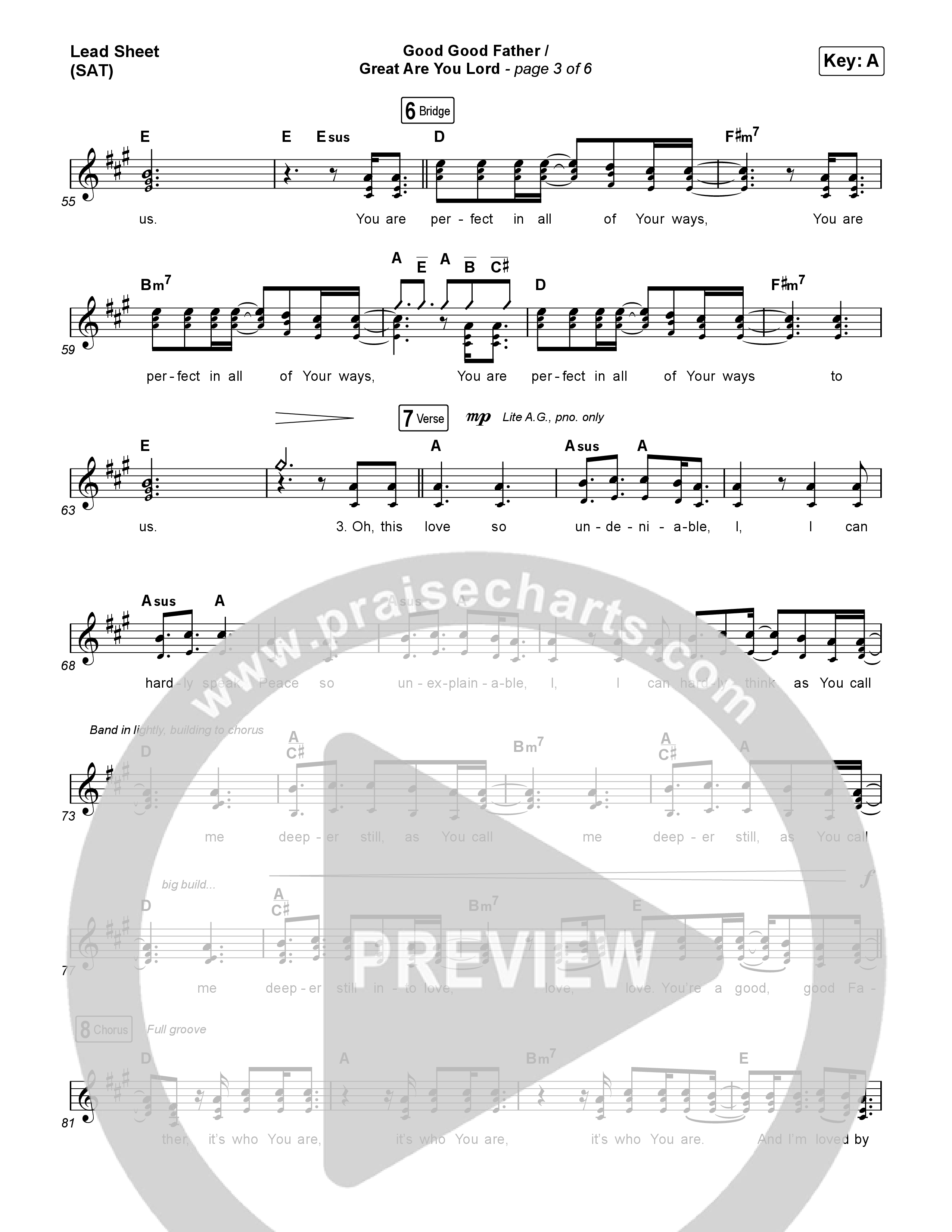 Good Good Father / Great Are You Lord (Live From Good Friday) Lead Sheet (SAT) (Chris Tomlin)