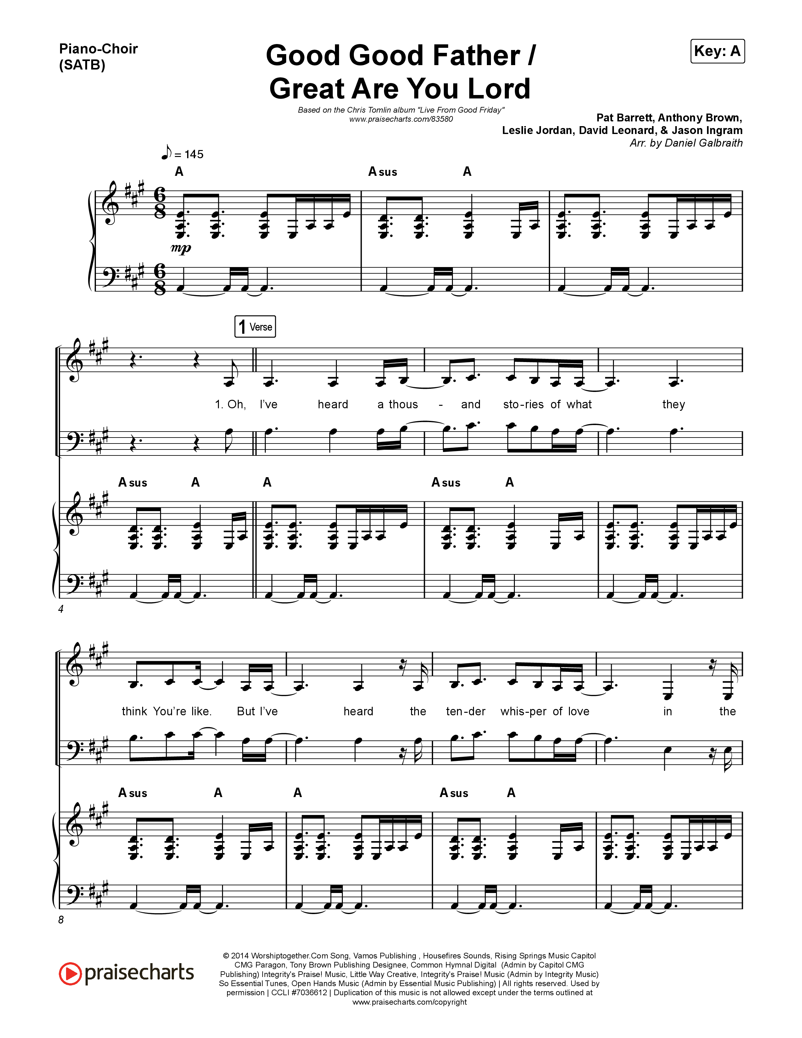 Good Good Father / Great Are You Lord (Live From Good Friday) Piano/Vocal (SATB) (Chris Tomlin)