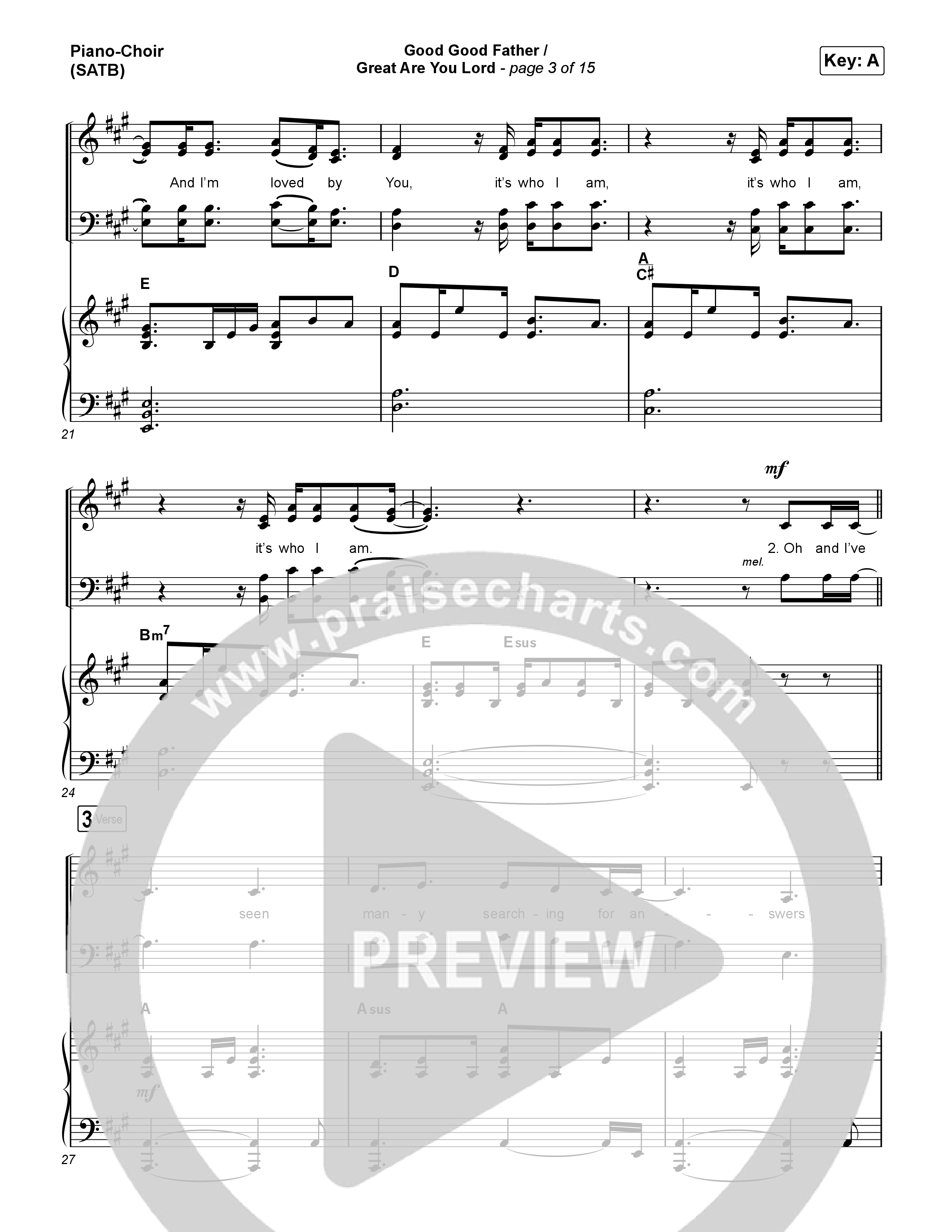 Good Good Father / Great Are You Lord (Live From Good Friday) Piano/Vocal (SATB) (Chris Tomlin)