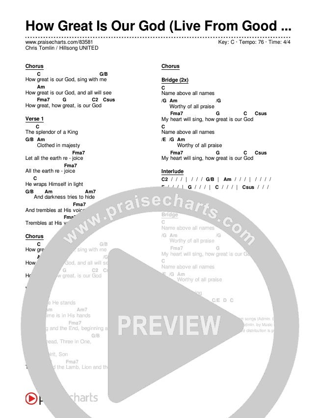 How Great Is Our God (Live From Good Friday) Chords & Lyrics (Chris Tomlin / Hillsong UNITED)