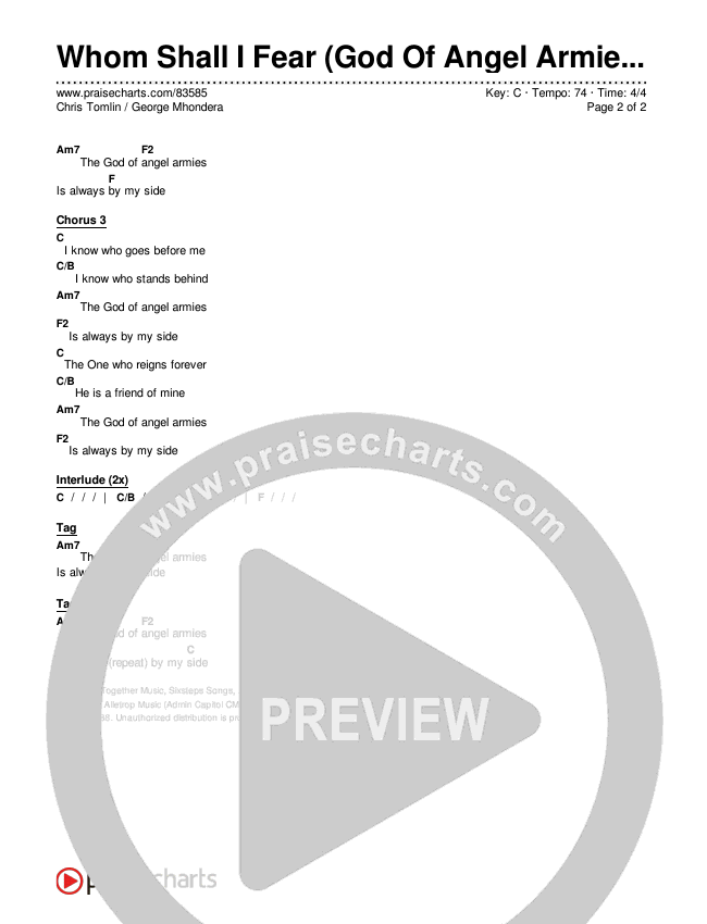 Whom Shall I Fear (God Of Angel Armies) (Live From Good Friday) Chords & Lyrics (Chris Tomlin / George Mhondera)