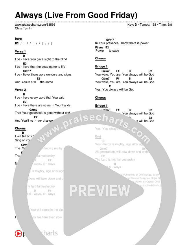 Always (Live From Good Friday) Chords & Lyrics (Chris Tomlin)