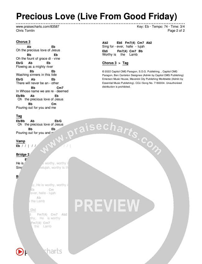 Precious Love (Live From Good Friday) Chords & Lyrics (Chris Tomlin)