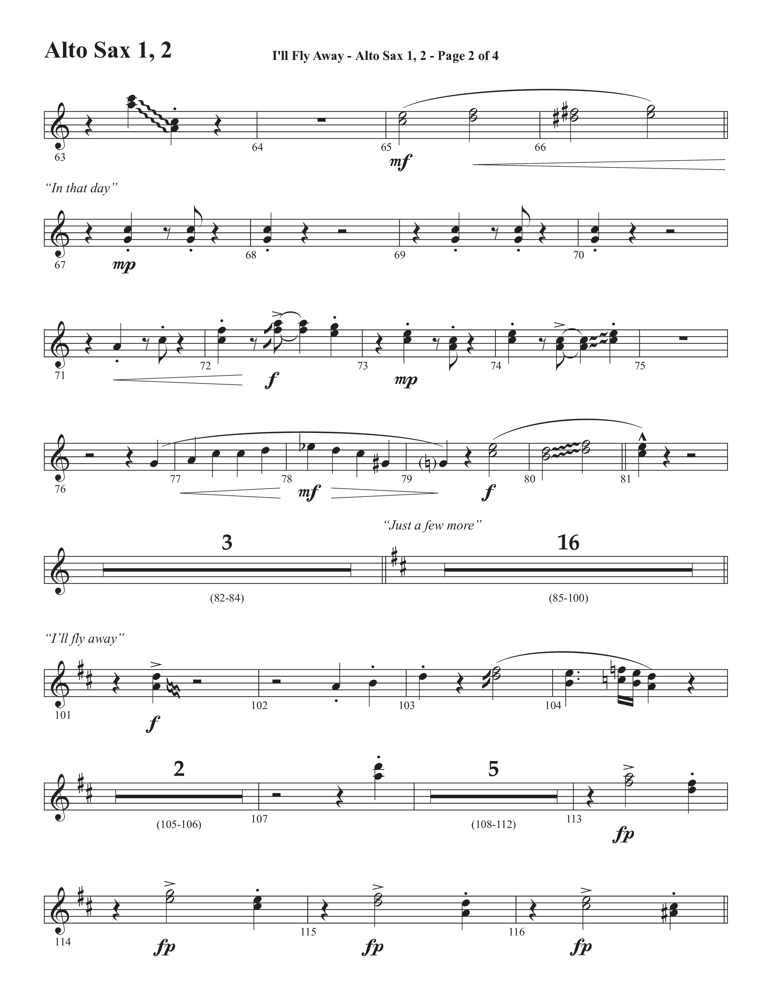 I'll Fly Away (Choral Anthem SATB) Alto Sax 1/2 (Semsen Music / Arr. Michael Lee)