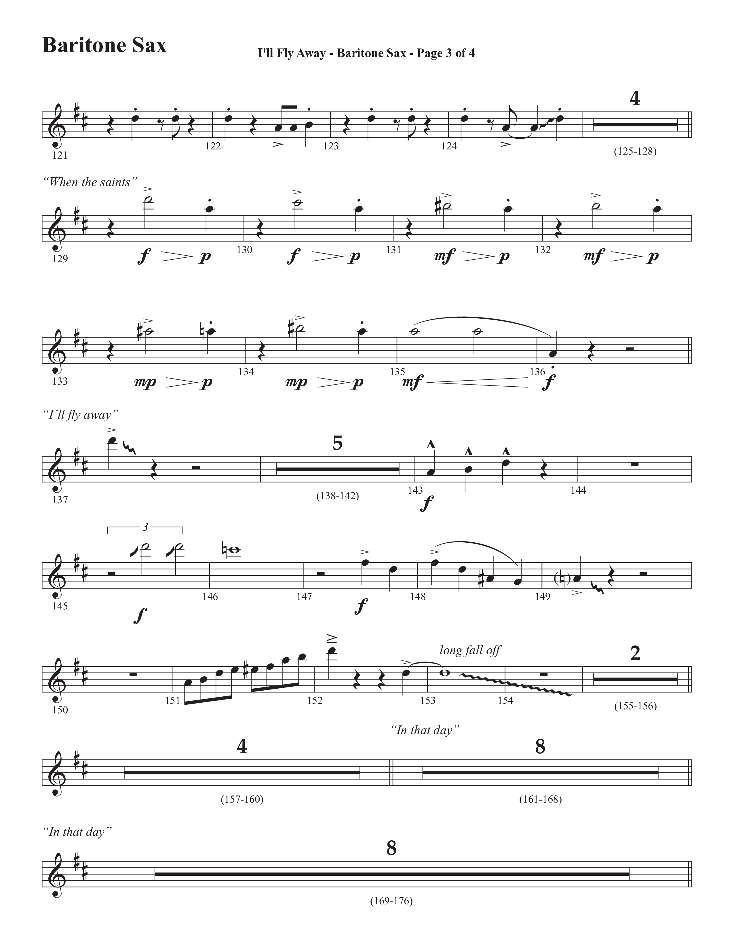 I'll Fly Away (Choral Anthem SATB) Bari Sax (Semsen Music / Arr. Michael Lee)