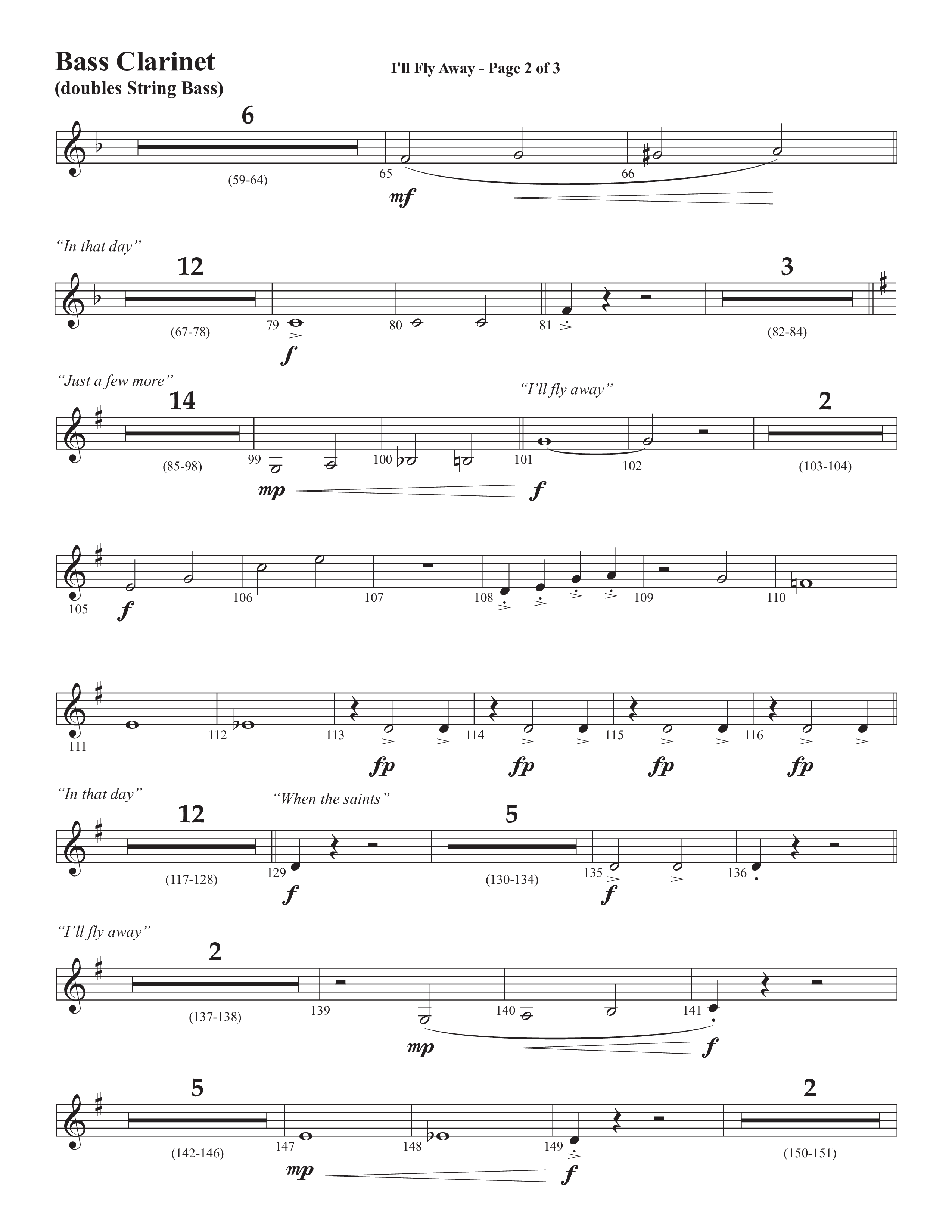 I'll Fly Away (Choral Anthem SATB) Bass Clarinet (Semsen Music / Arr. Michael Lee)
