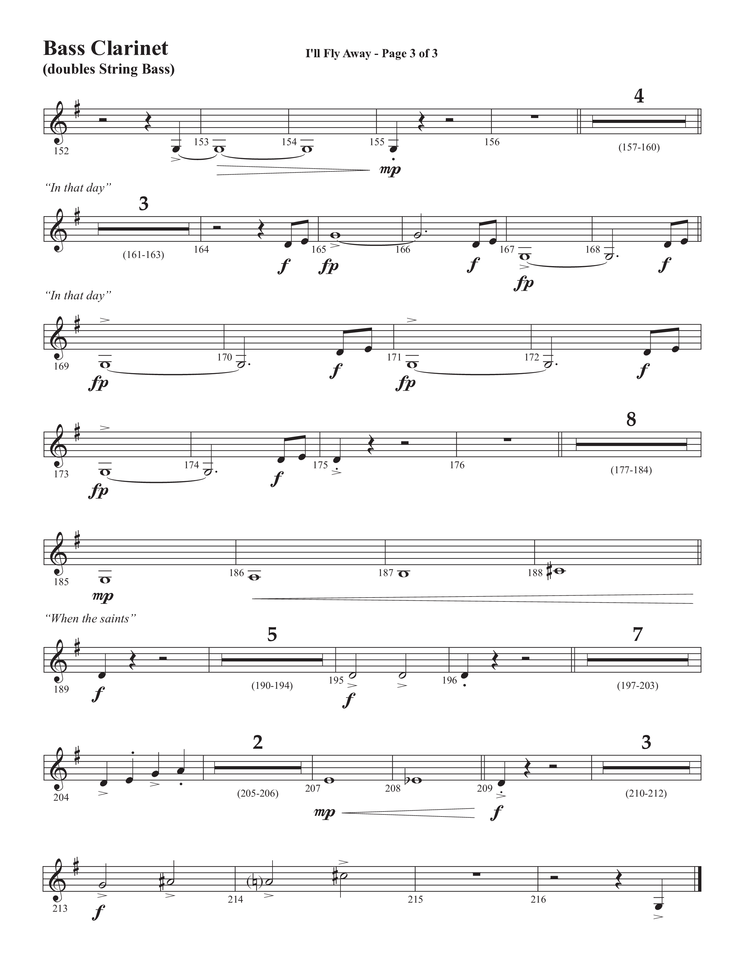 I'll Fly Away (Choral Anthem SATB) Bass Clarinet (Semsen Music / Arr. Michael Lee)