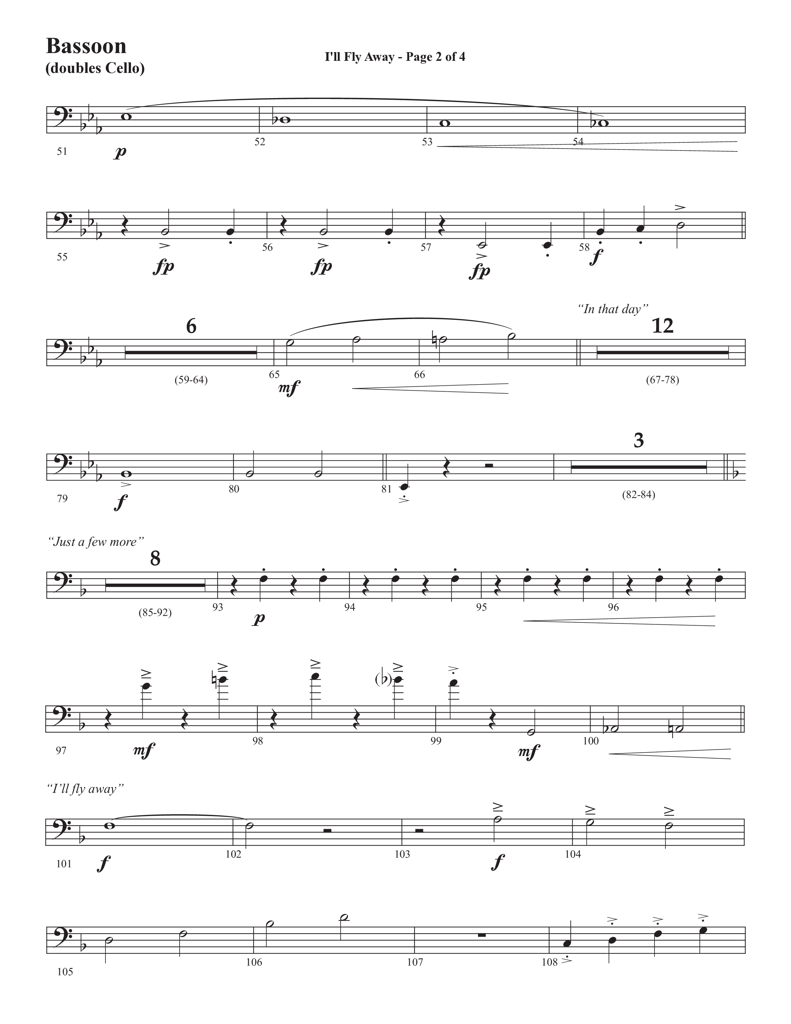 I'll Fly Away (Choral Anthem SATB) Bassoon (Semsen Music / Arr. Michael Lee)