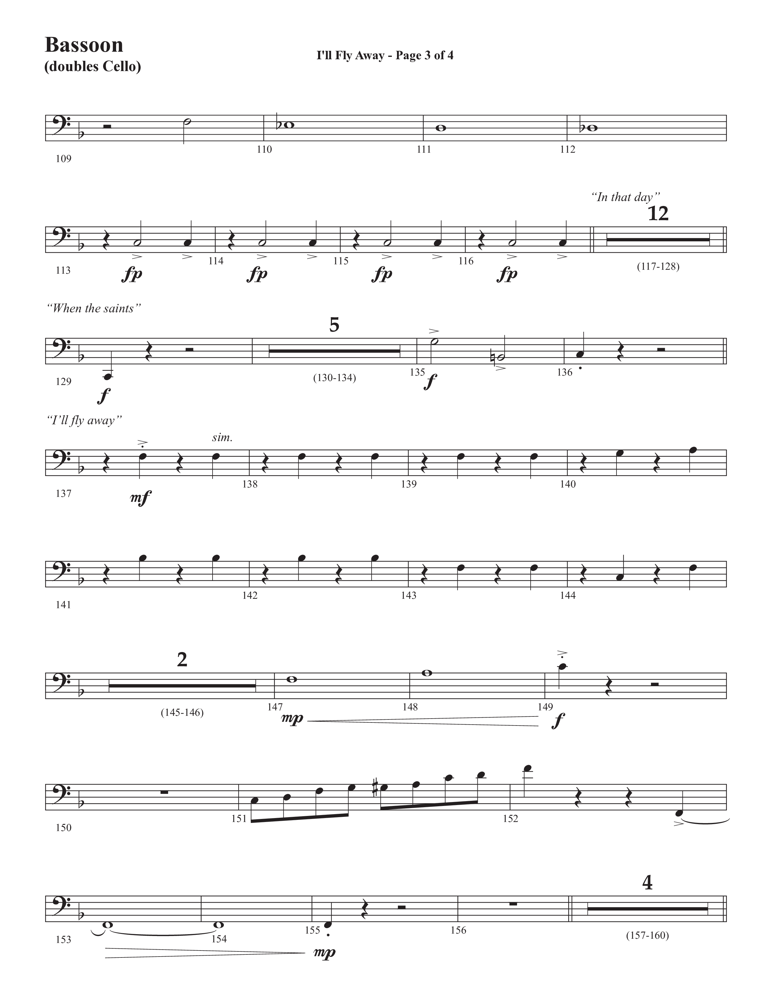 I'll Fly Away (Choral Anthem SATB) Bassoon (Semsen Music / Arr. Michael Lee)
