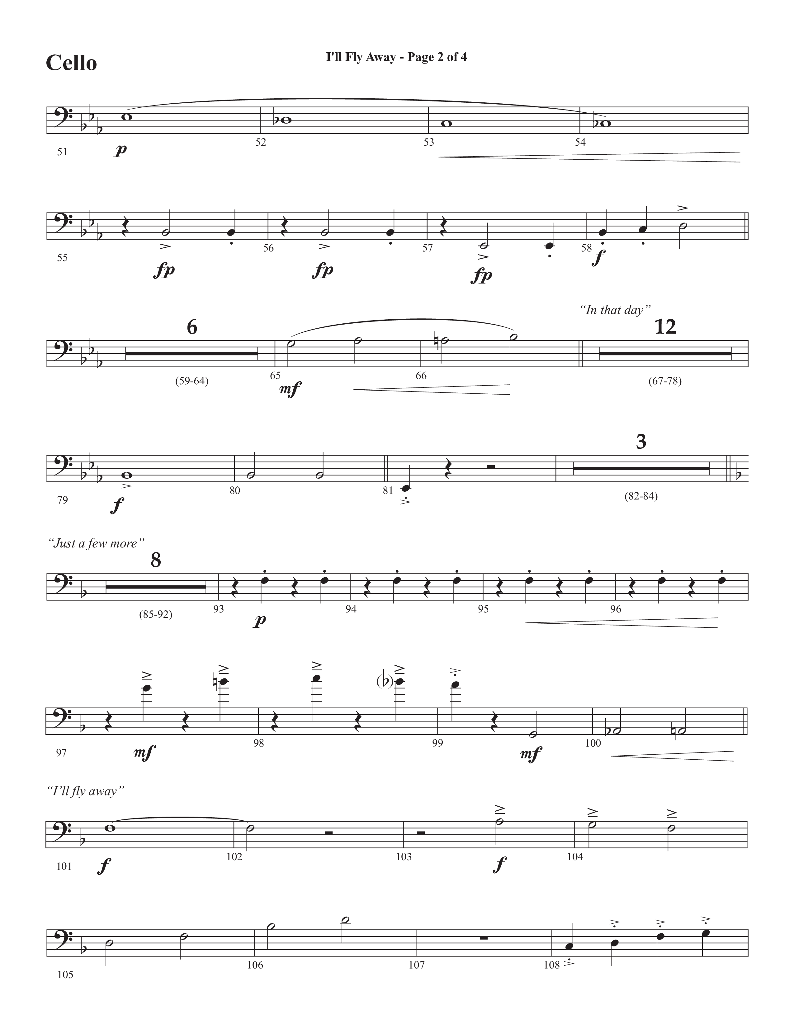 I'll Fly Away (Choral Anthem SATB) Cello (Semsen Music / Arr. Michael Lee)