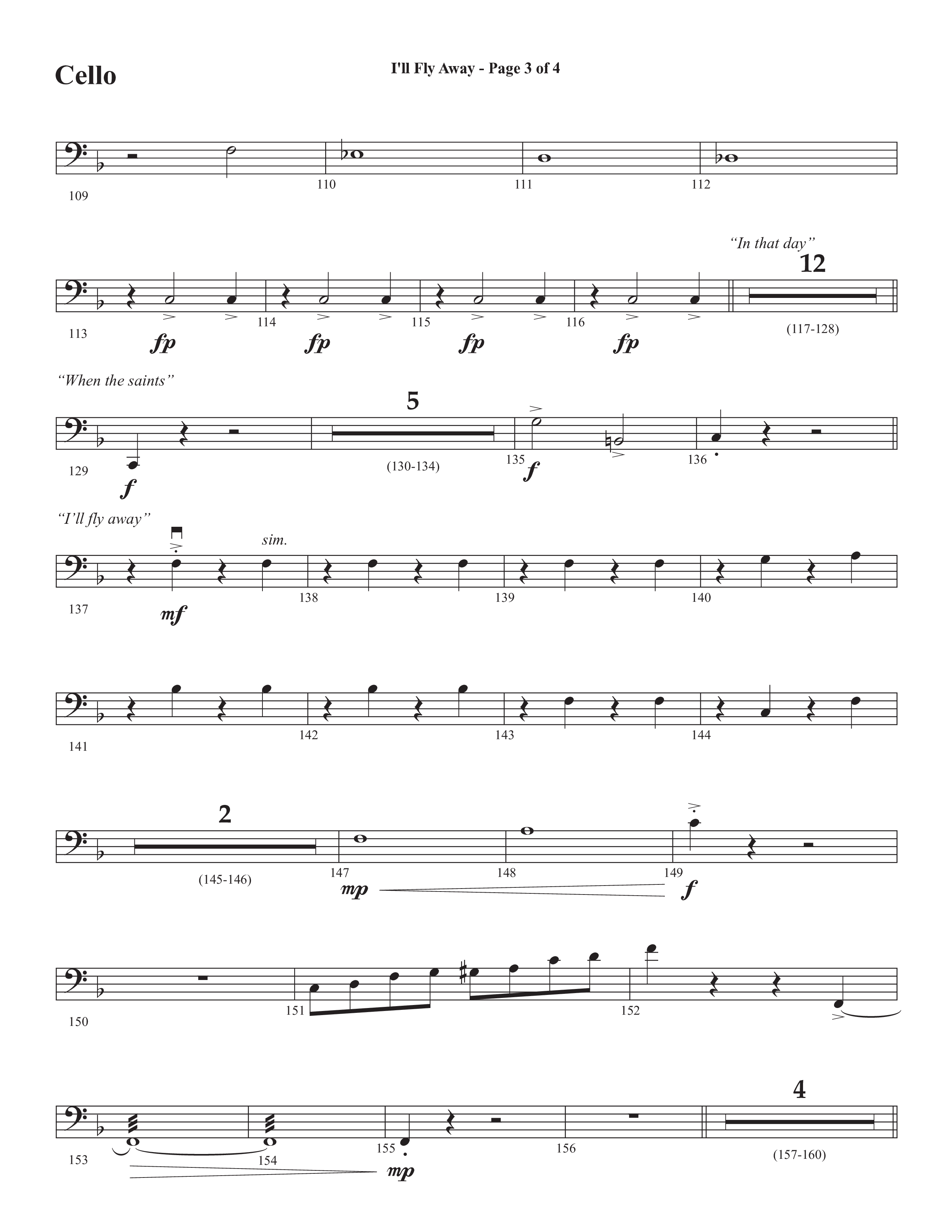 I'll Fly Away (Choral Anthem SATB) Cello (Semsen Music / Arr. Michael Lee)