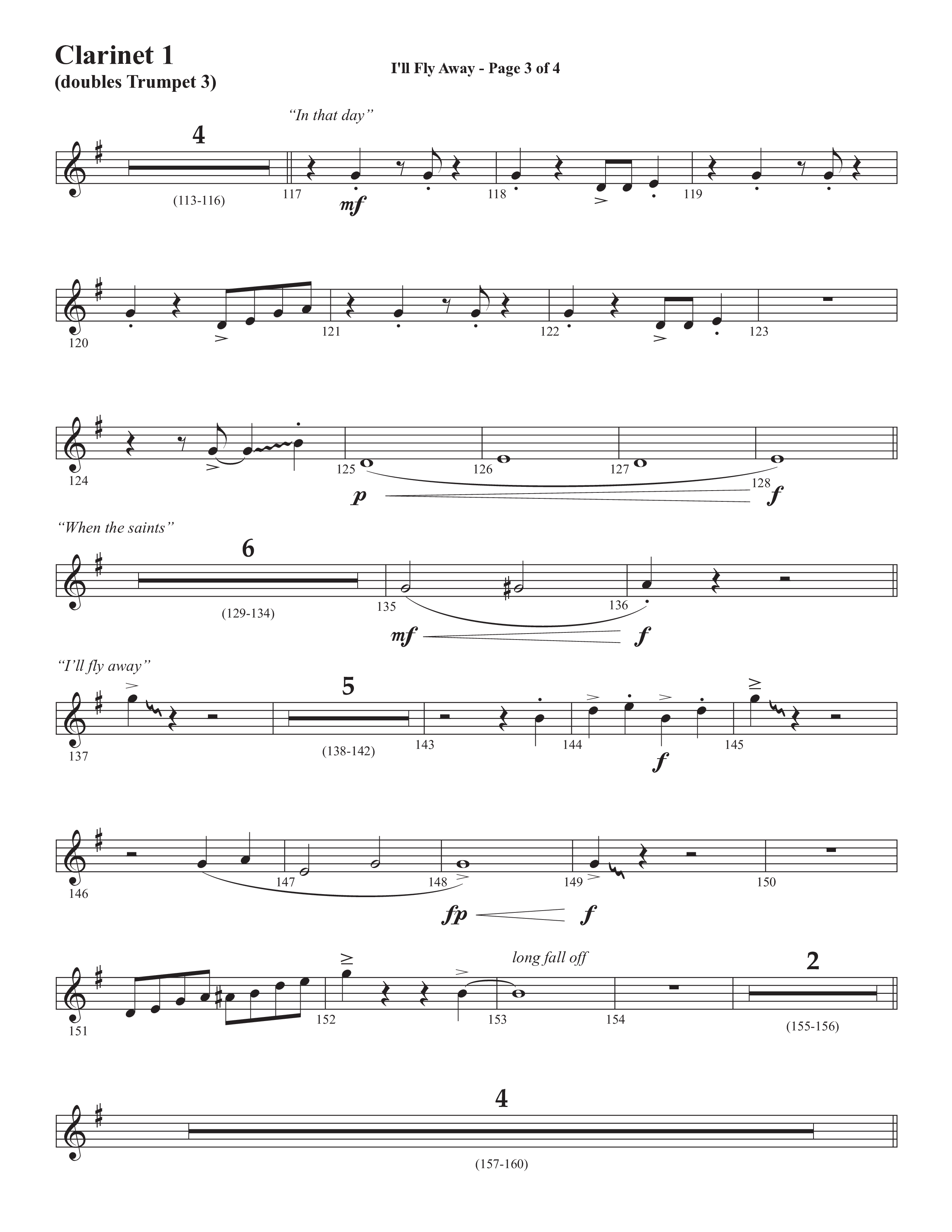 I'll Fly Away (Choral Anthem SATB) Clarinet 1/2 (Semsen Music / Arr. Michael Lee)