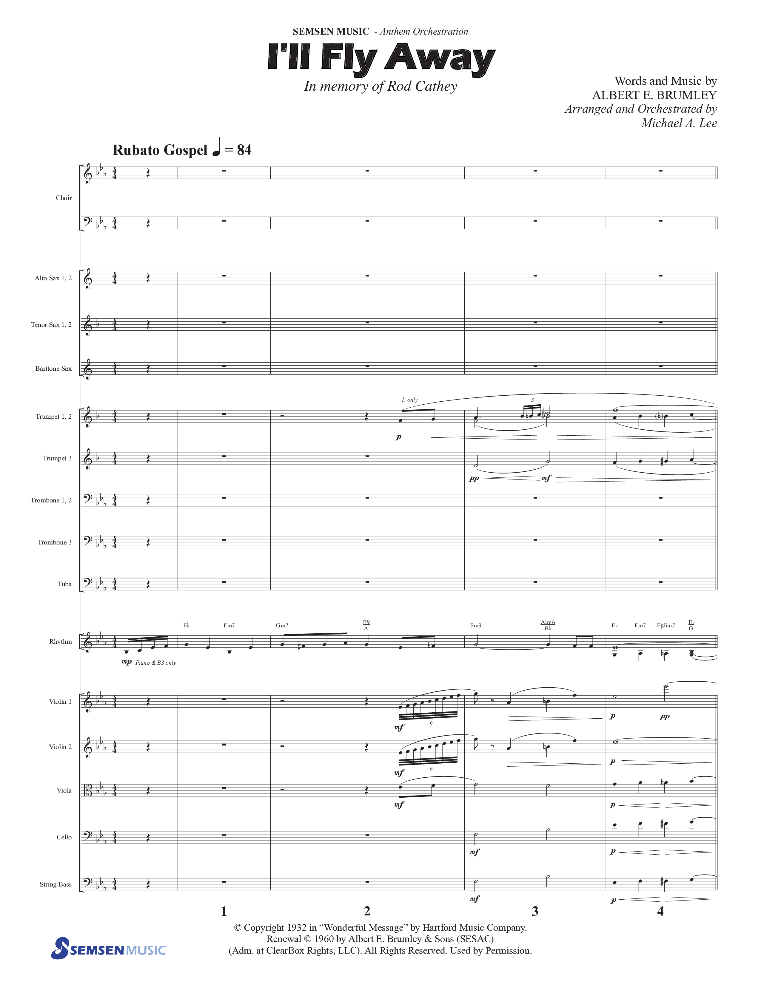 I'll Fly Away (Choral Anthem SATB) Conductor's Score (Semsen Music / Arr. Michael Lee)