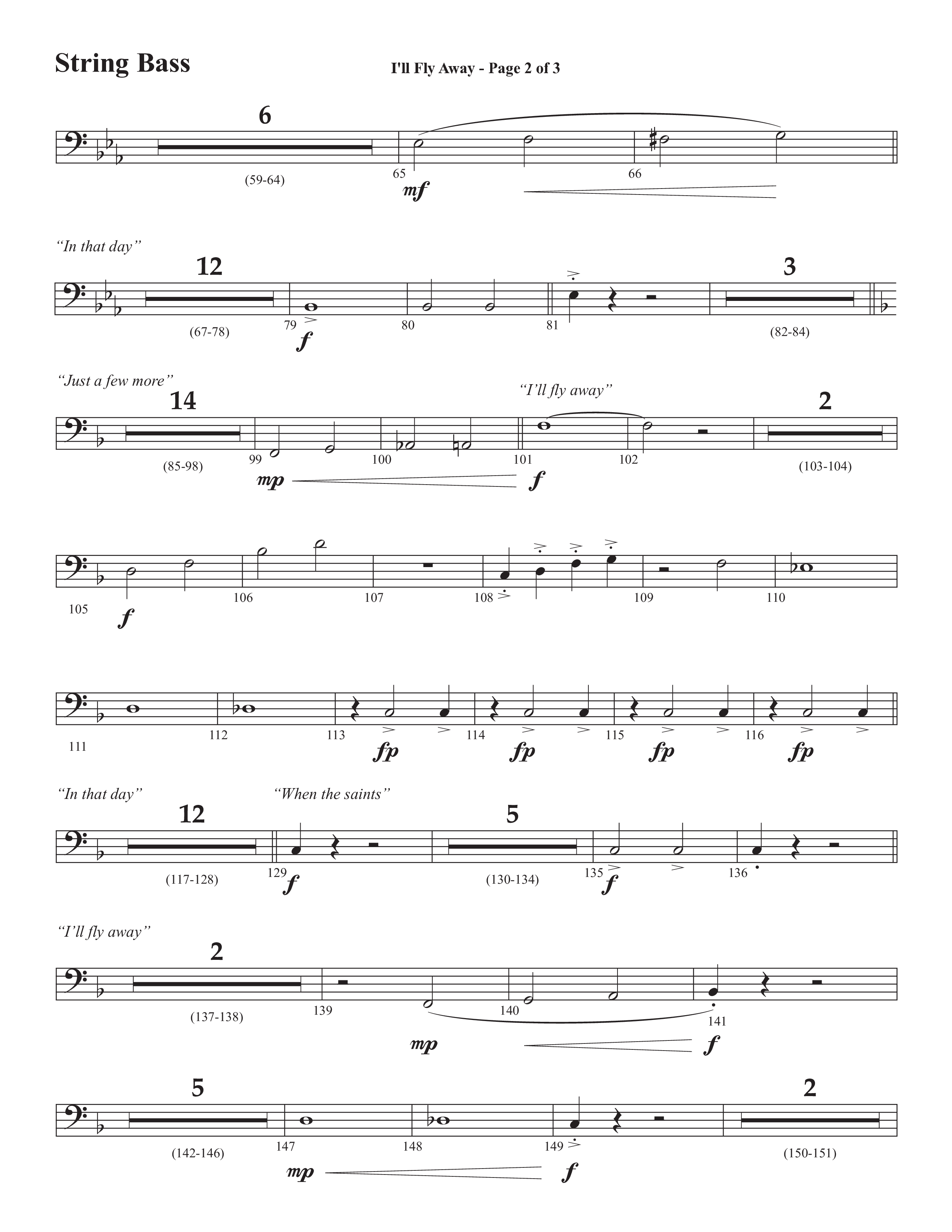 I'll Fly Away (Choral Anthem SATB) String Bass (Semsen Music / Arr. Michael Lee)