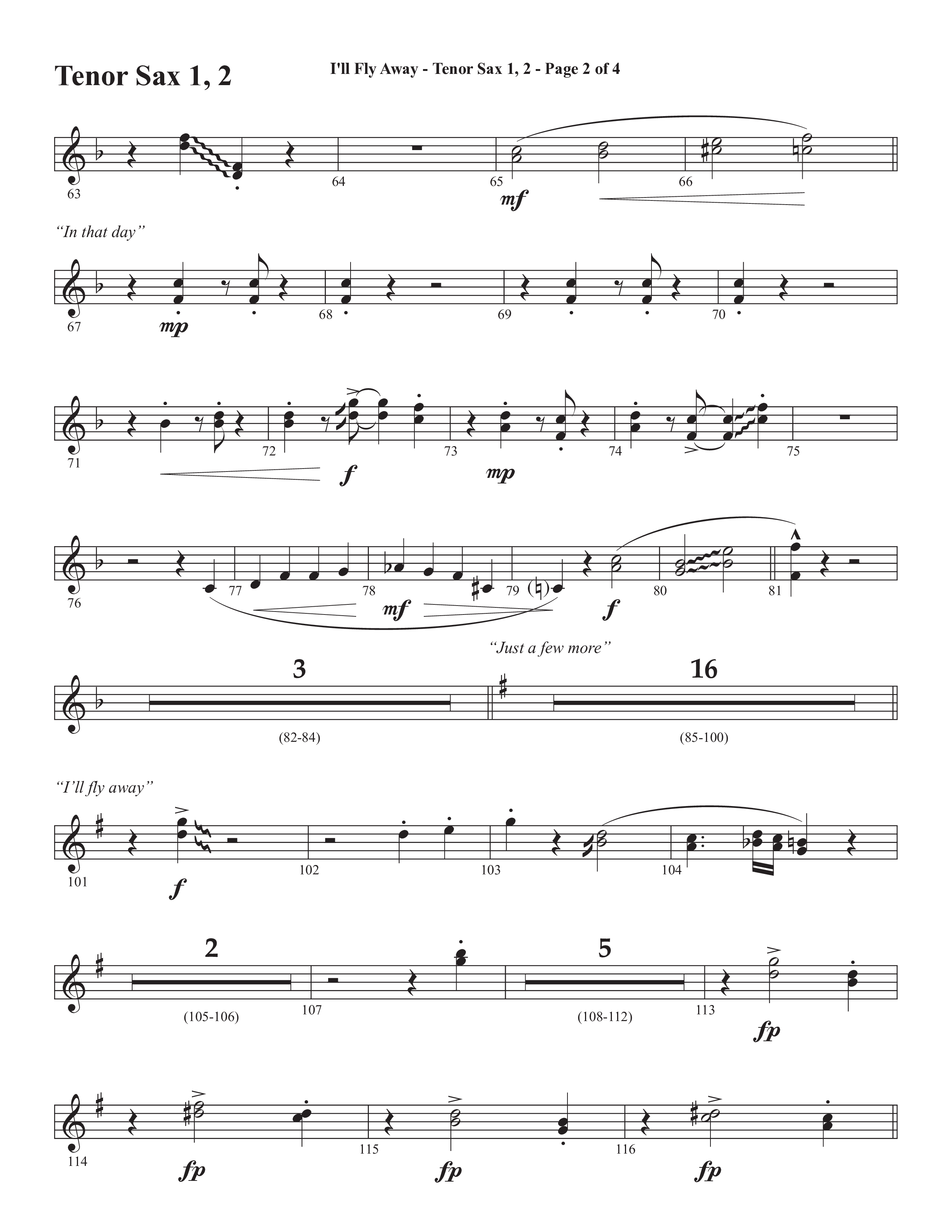 I'll Fly Away (Choral Anthem SATB) Tenor Sax 1/2 (Semsen Music / Arr. Michael Lee)