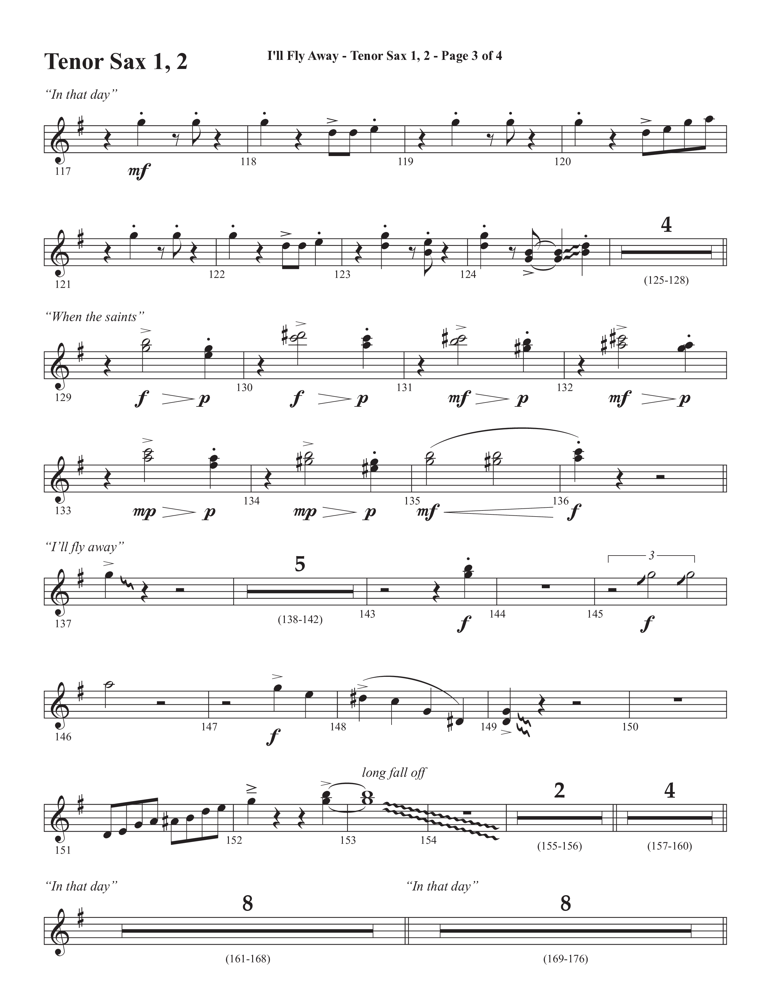 I'll Fly Away (Choral Anthem SATB) Tenor Sax 1/2 (Semsen Music / Arr. Michael Lee)