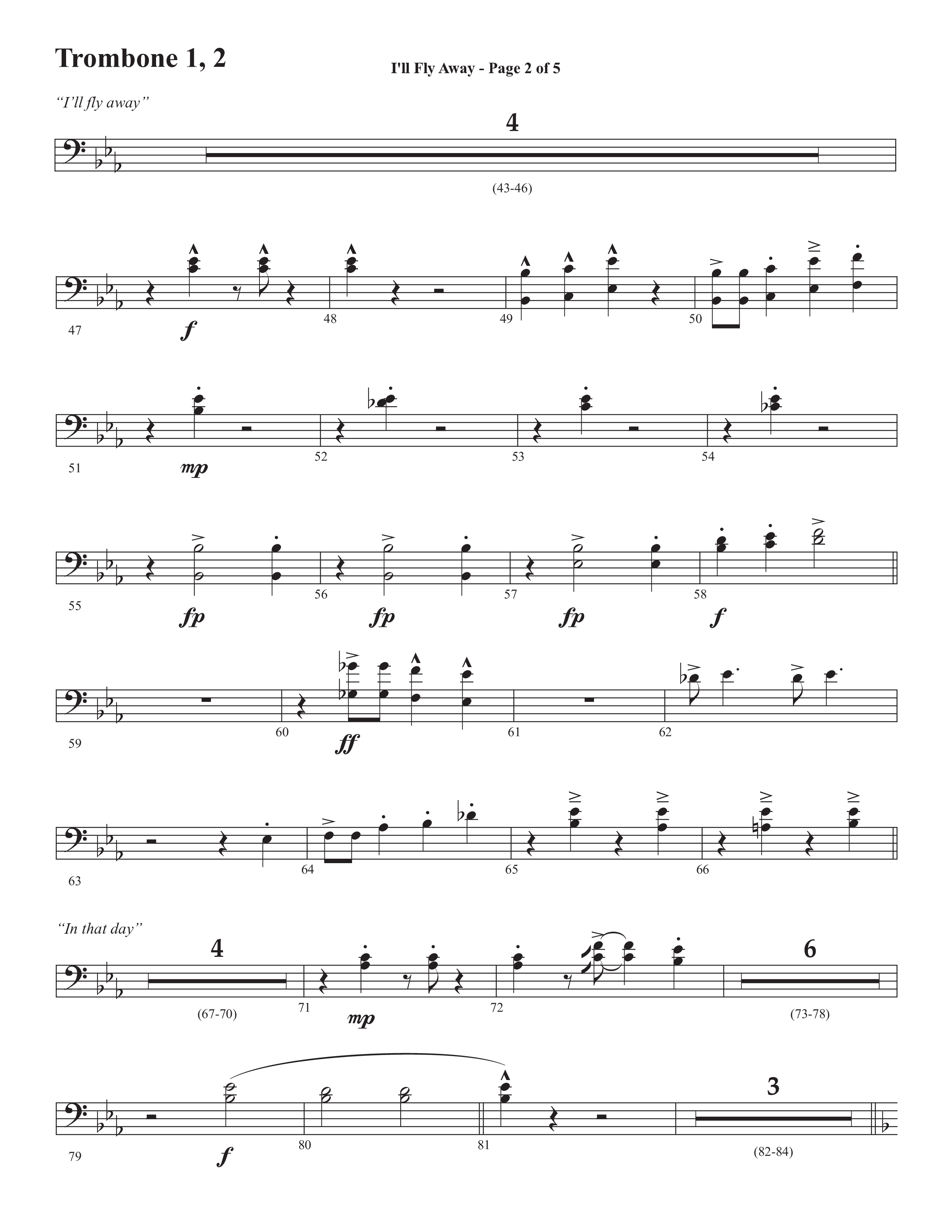 I'll Fly Away (Choral Anthem SATB) Trombone 1/2 (Semsen Music / Arr. Michael Lee)