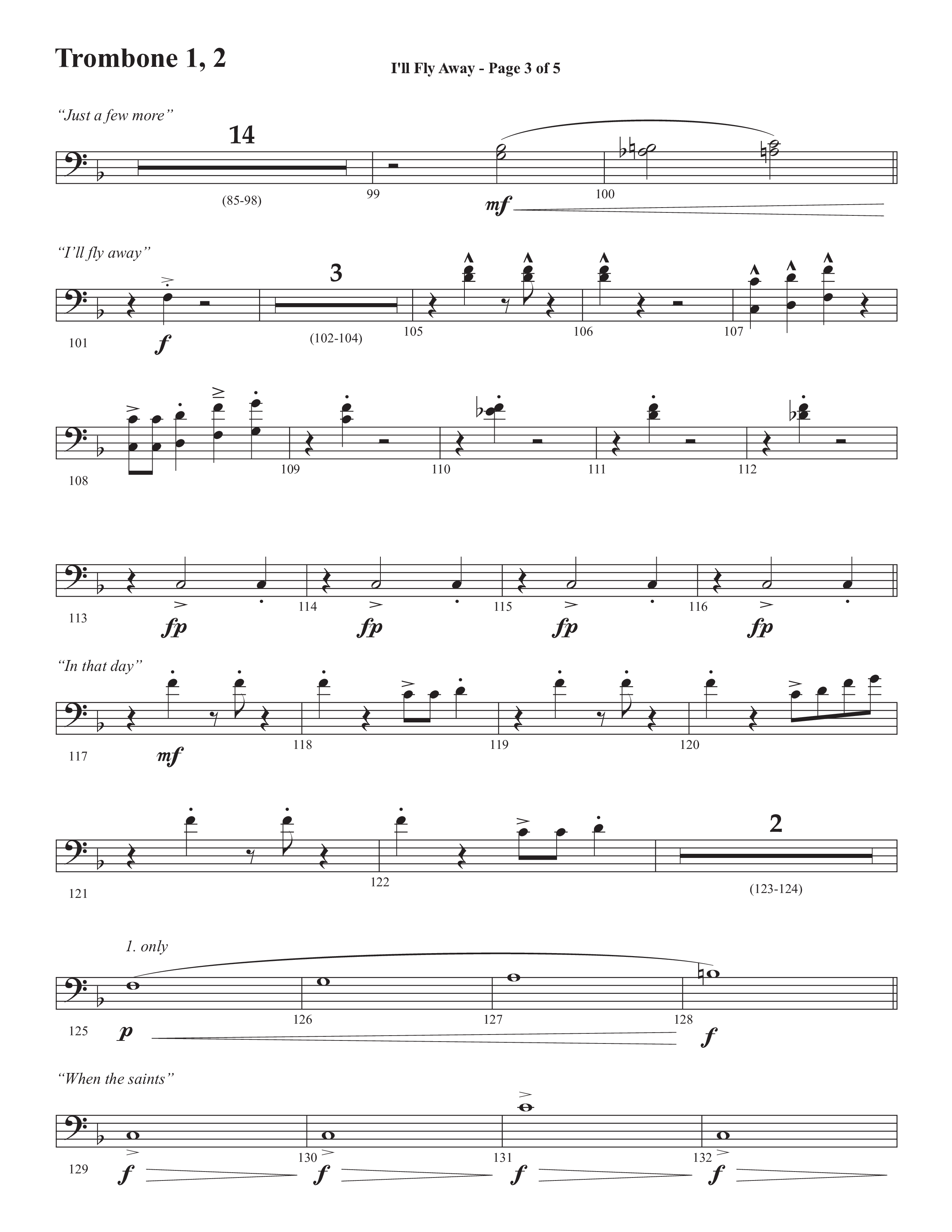 I'll Fly Away (Choral Anthem SATB) Trombone 1/2 (Semsen Music / Arr. Michael Lee)