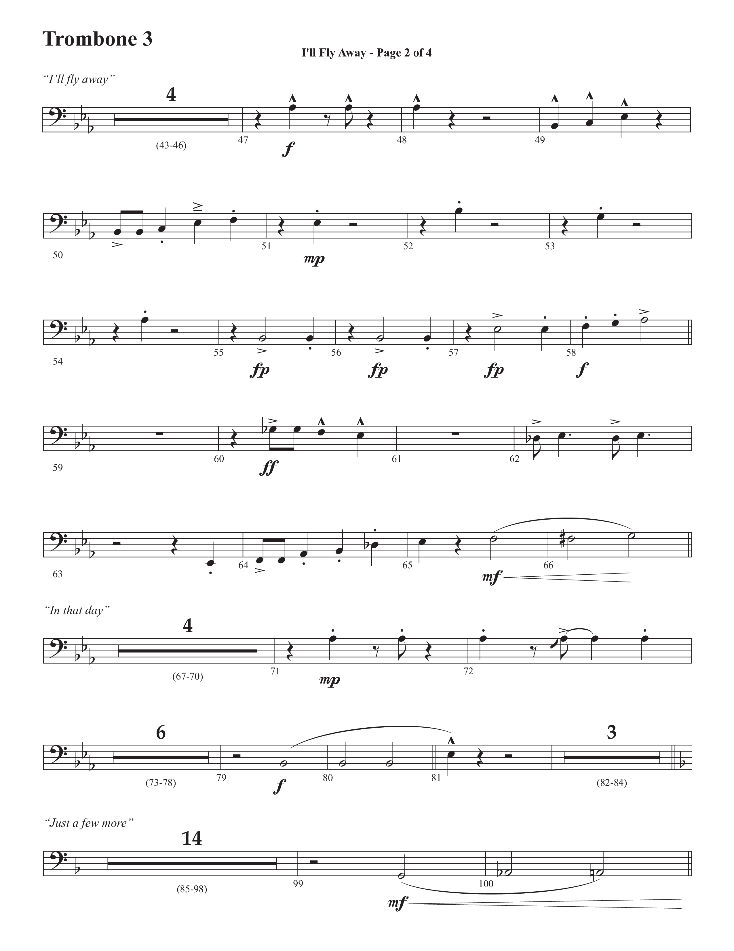 I'll Fly Away (Choral Anthem SATB) Trombone 3 (Semsen Music / Arr. Michael Lee)