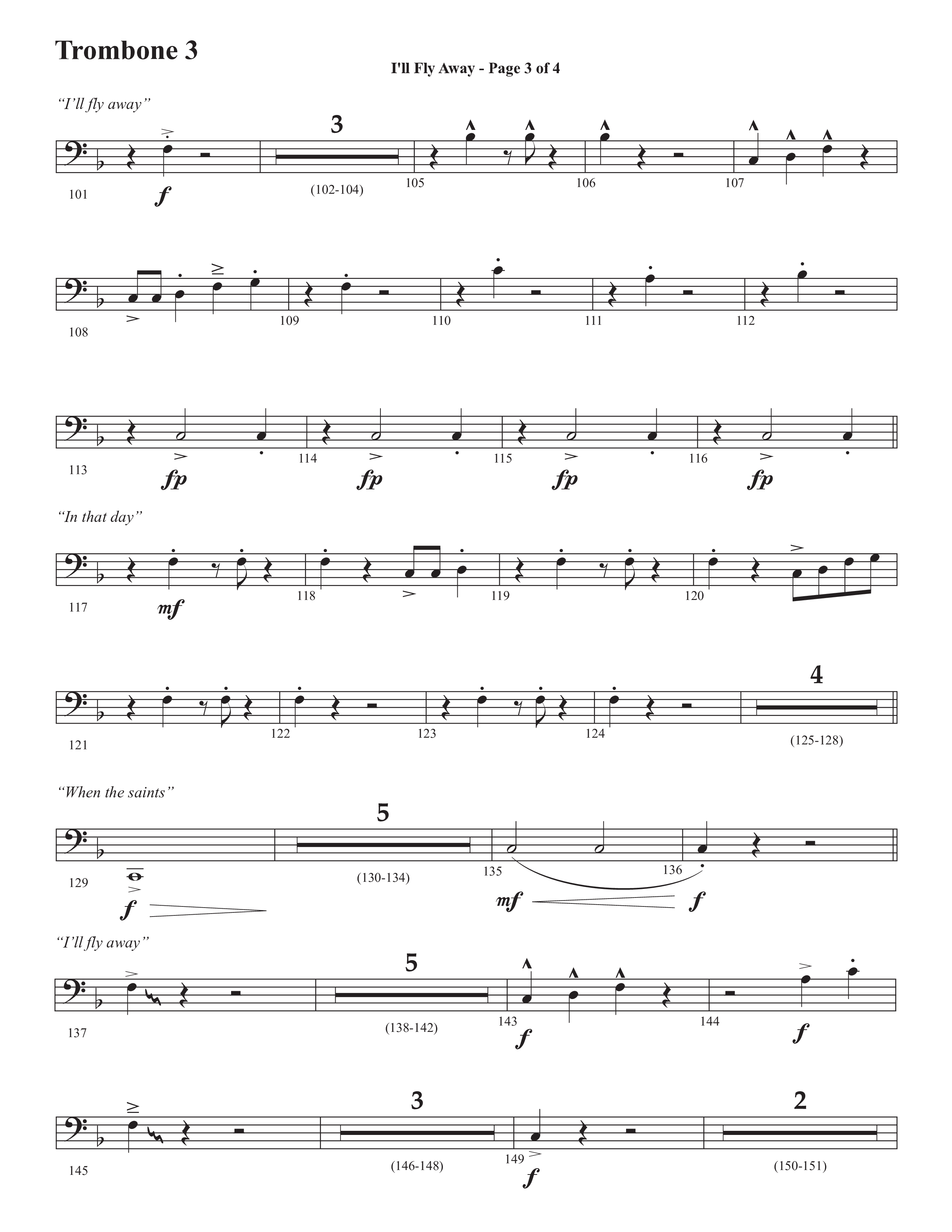 I'll Fly Away (Choral Anthem SATB) Trombone 3 (Semsen Music / Arr. Michael Lee)