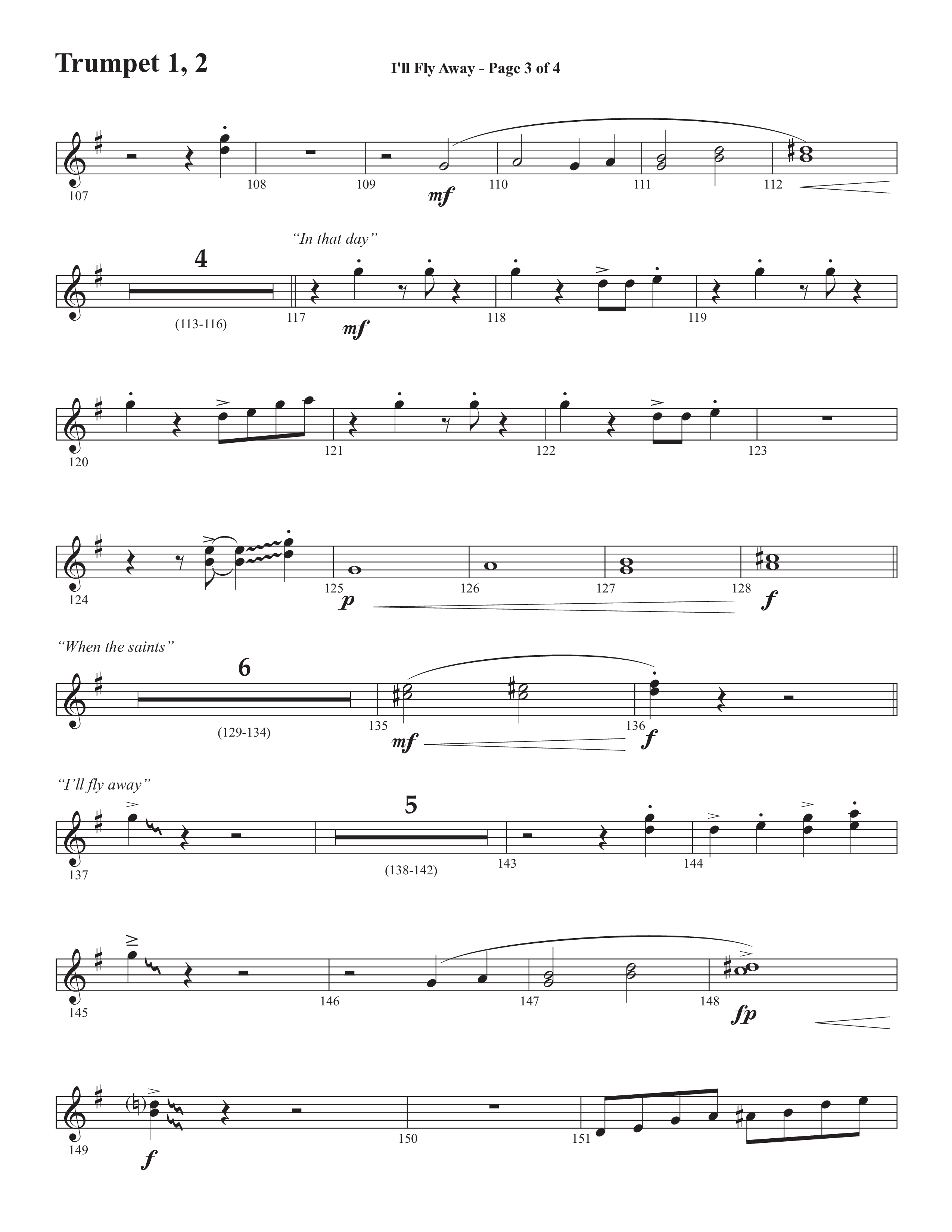 I'll Fly Away (Choral Anthem SATB) Trumpet 1,2 (Semsen Music / Arr. Michael Lee)
