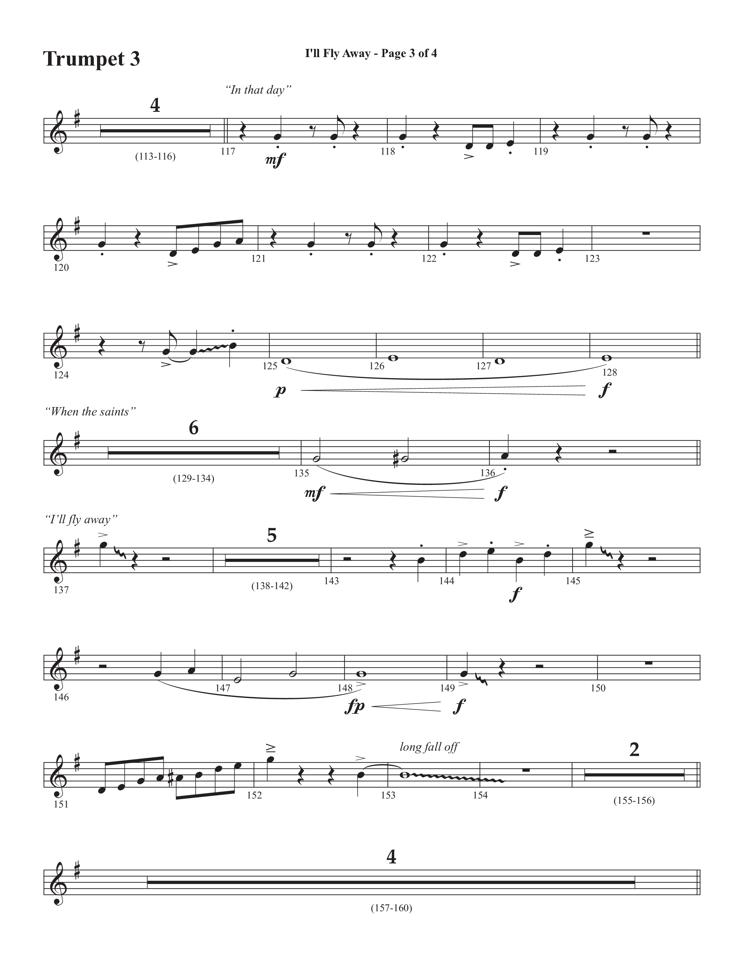 I'll Fly Away (Choral Anthem SATB) Trumpet 3 (Semsen Music / Arr. Michael Lee)