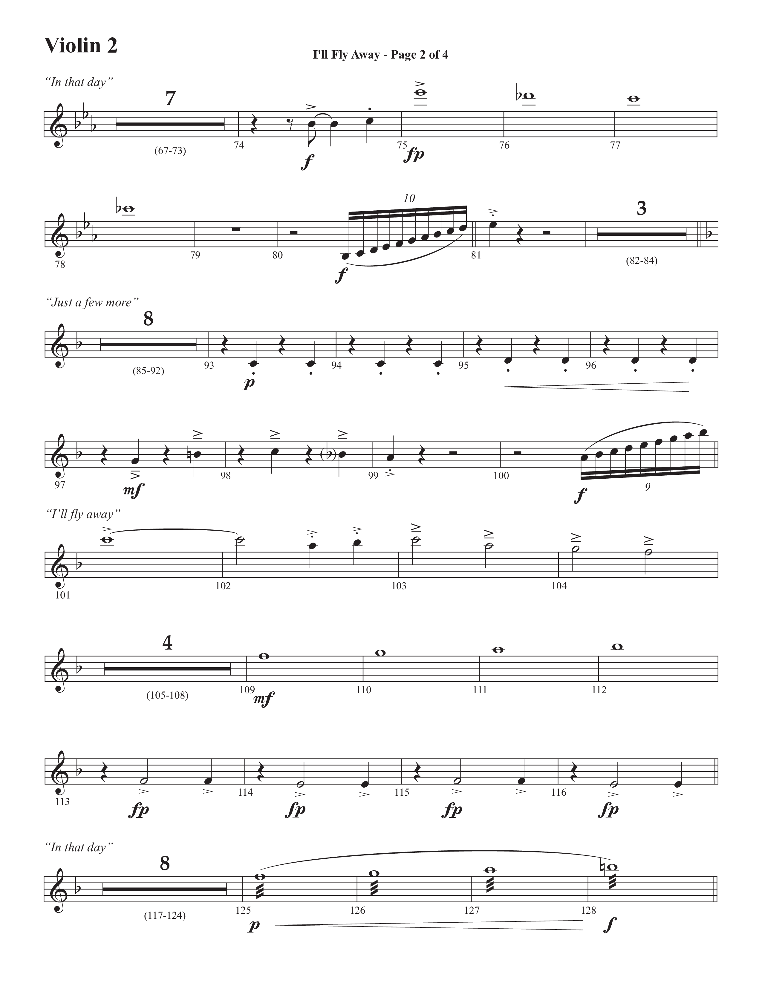 I'll Fly Away (Choral Anthem SATB) Violin 2 (Semsen Music / Arr. Michael Lee)