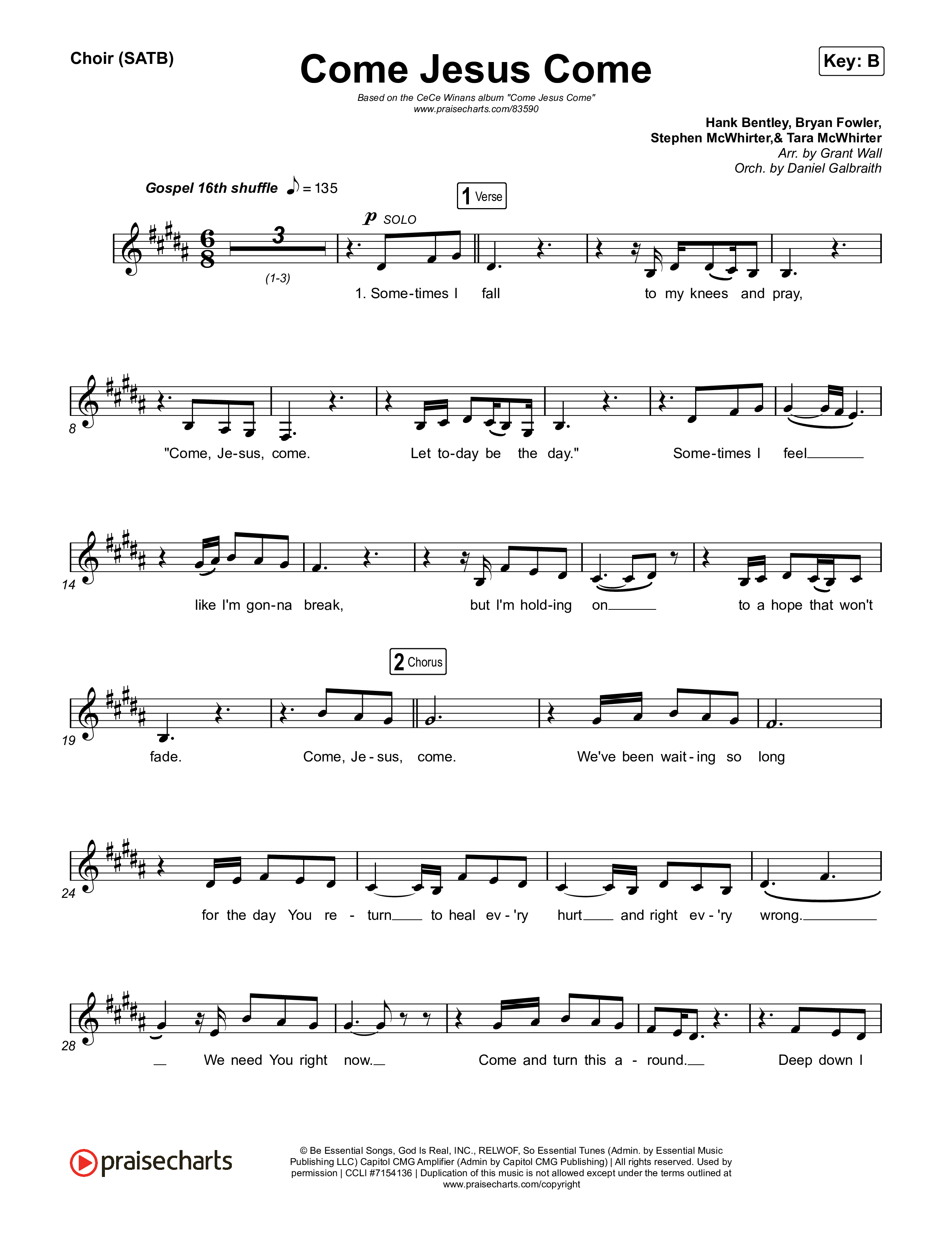 Come Jesus Come Choir Sheet (SATB) (CeCe Winans)