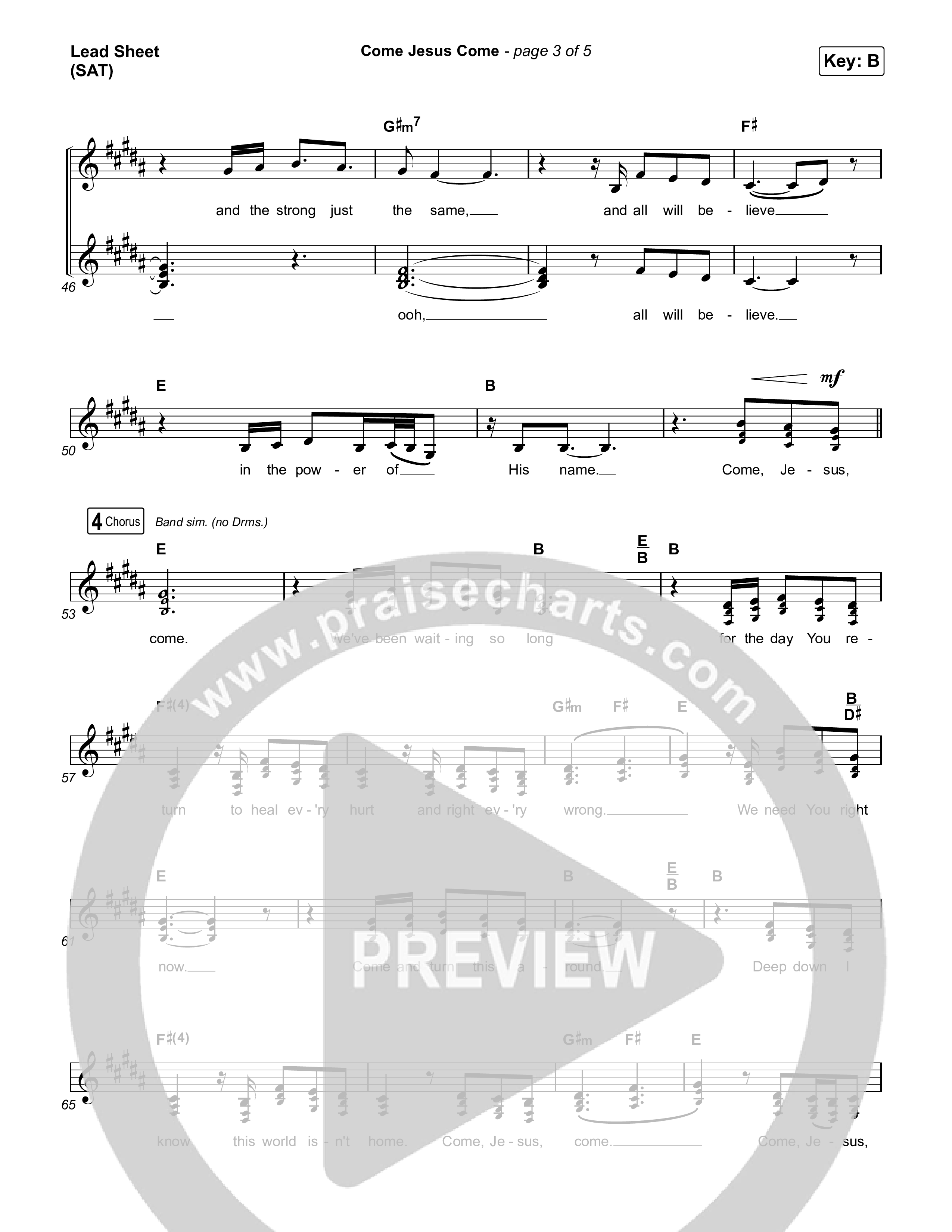 Come Jesus Come Lead Sheet (SAT) (CeCe Winans)