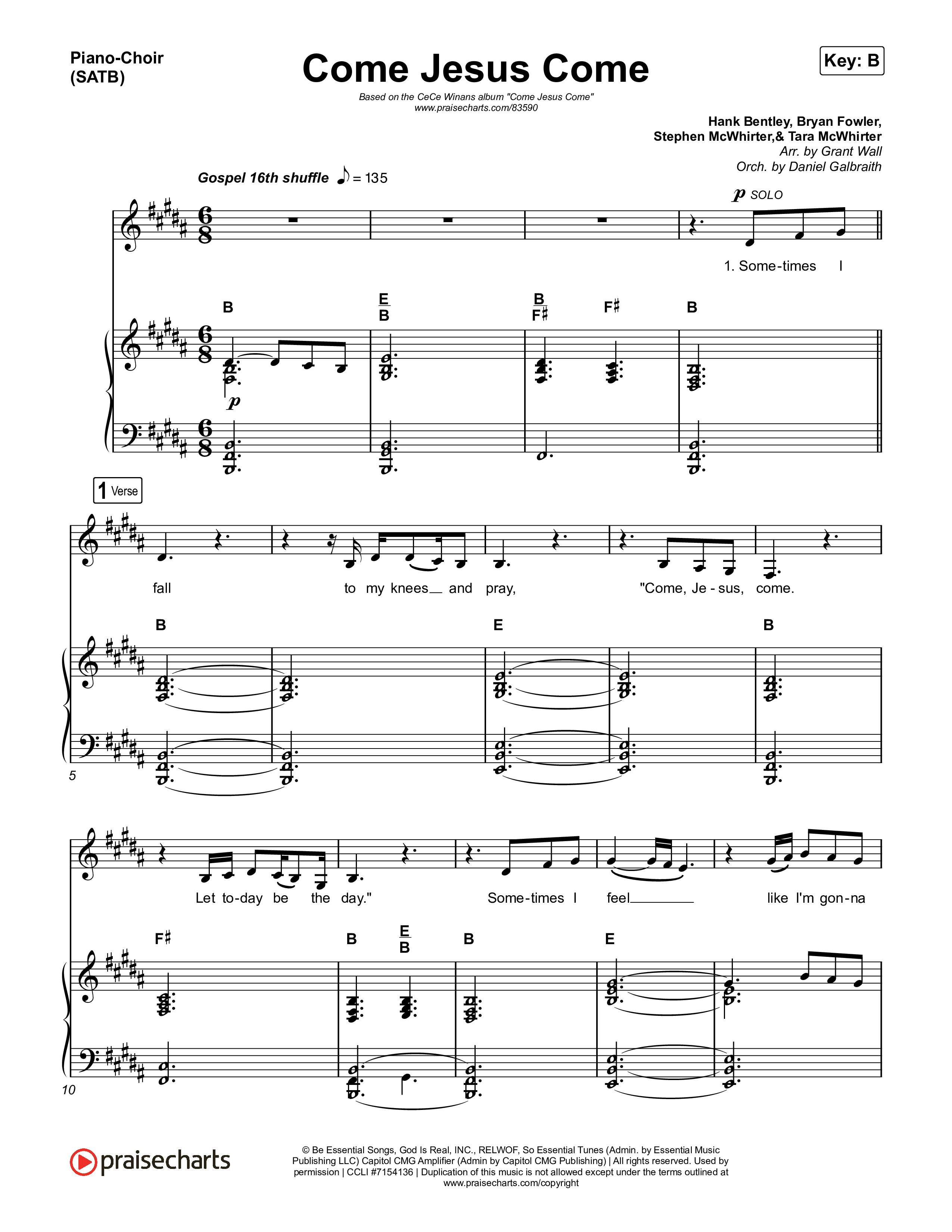 Come Jesus Come Piano/Vocal (SATB) (CeCe Winans)